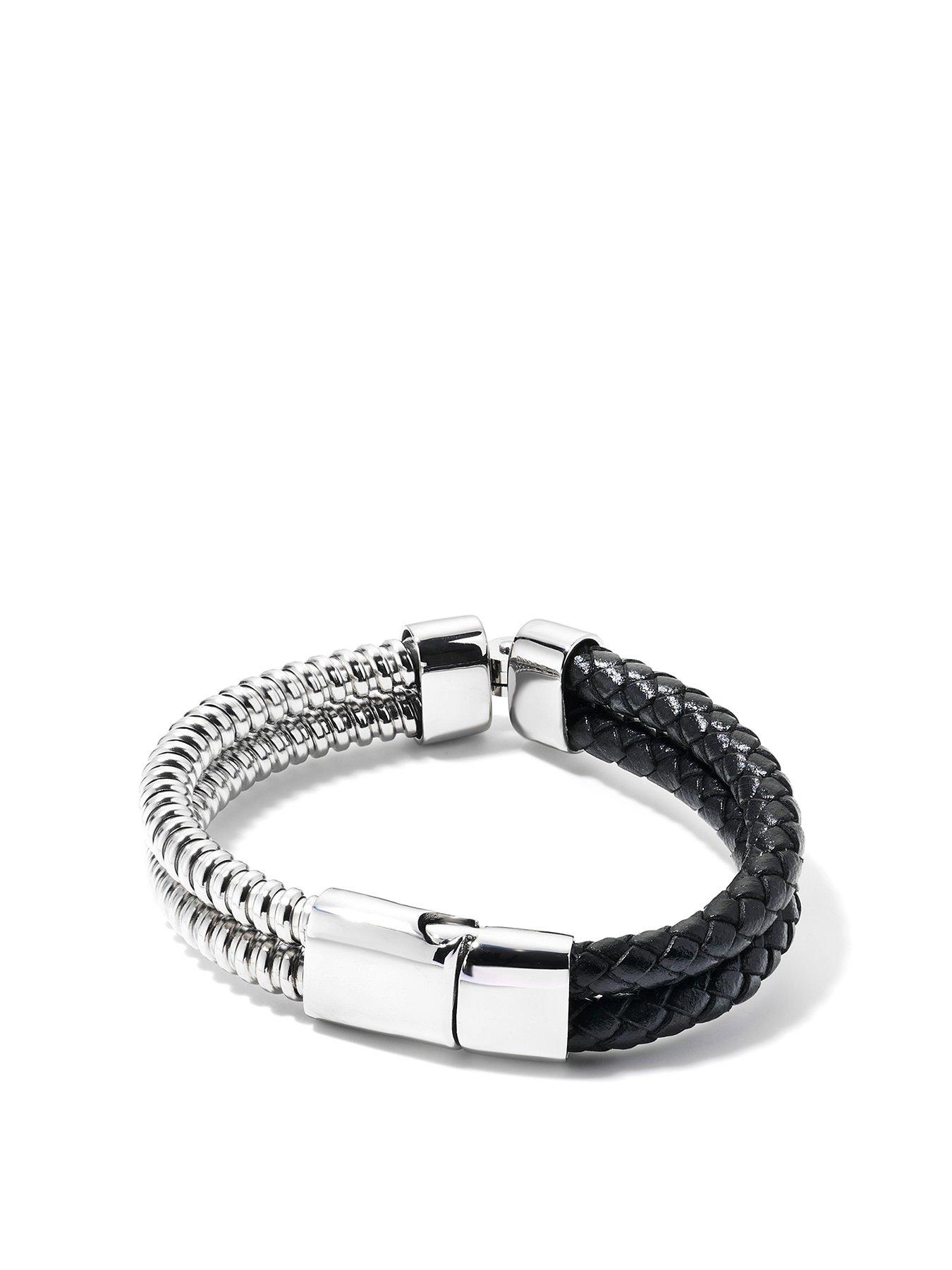  image of the-love-collection-mens-leather-and-stainless-steel-bracelet