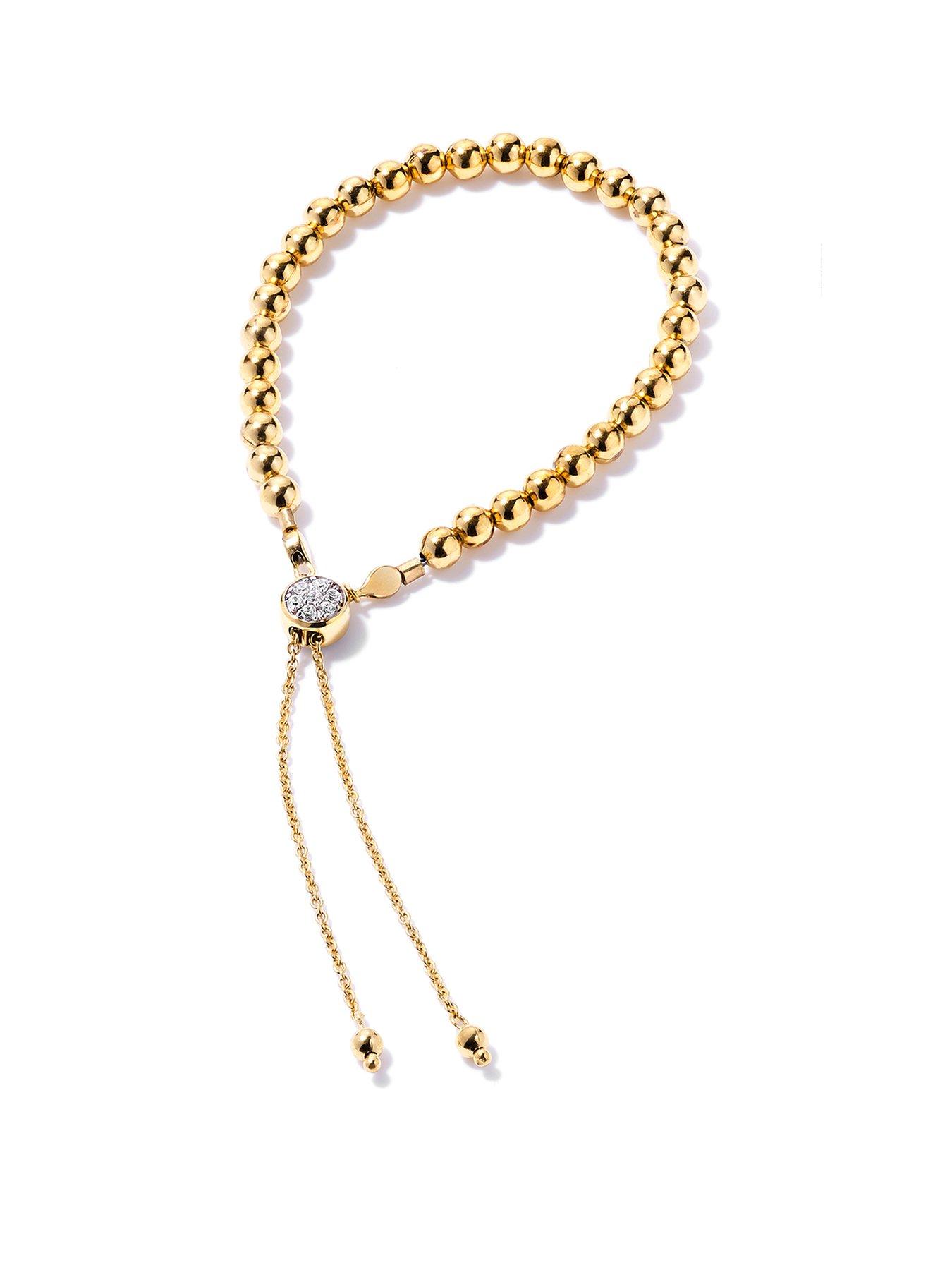 undefined Gold Plated Sterling Silver Cubic Zirconia Bead Friendship Bracelet