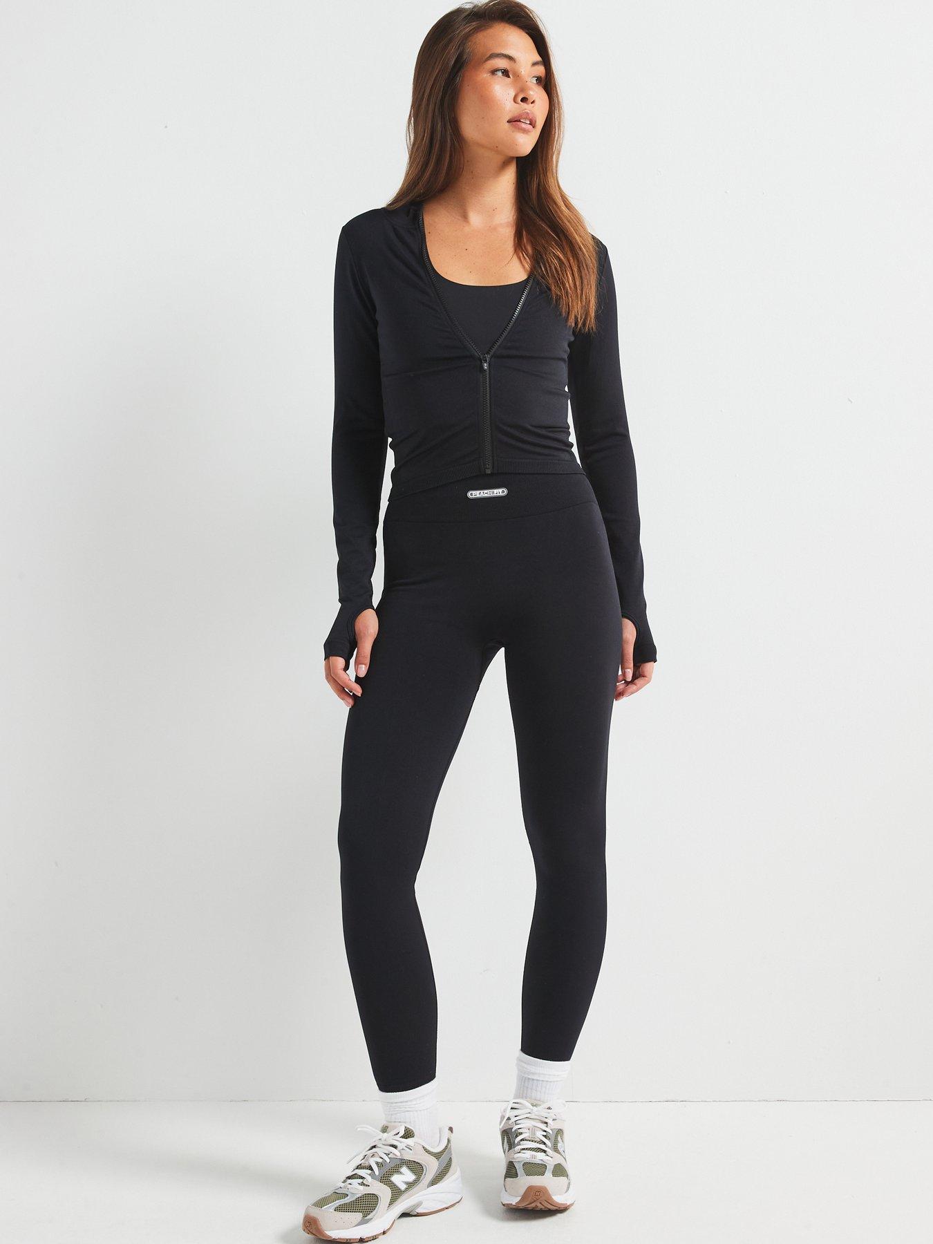  image of peach-fit-womens-lucia-zip-thru-top-black