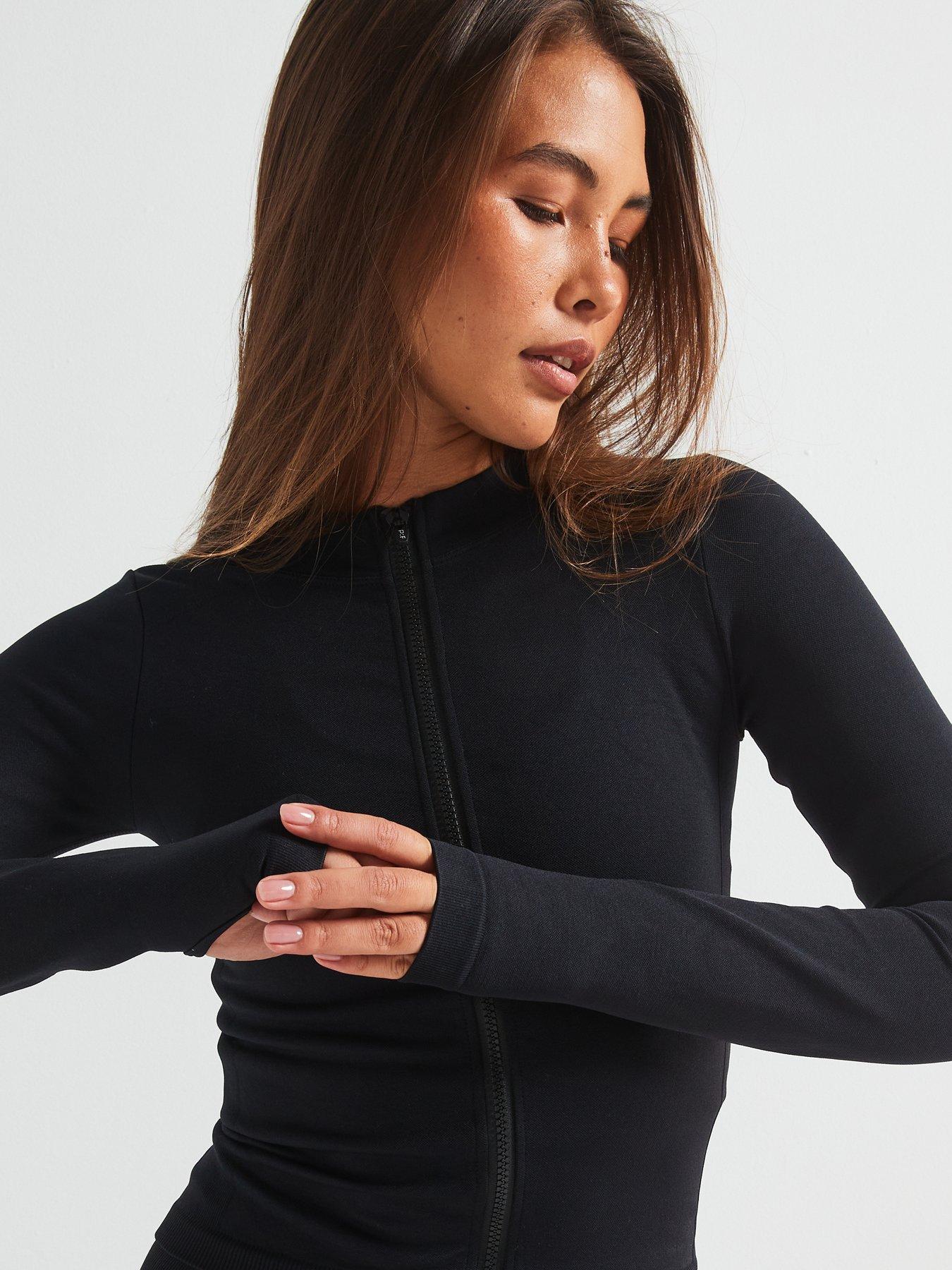  image of peach-fit-womens-lucia-zip-thru-top-black