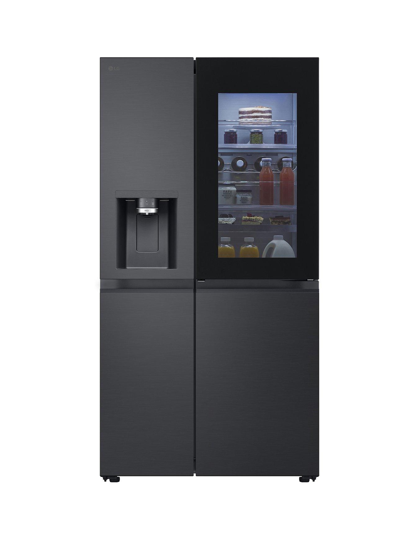 front image of lg-instaview-gsxe90evad-628l-smart-inverter-american-style-fridge-freezer-black-steel