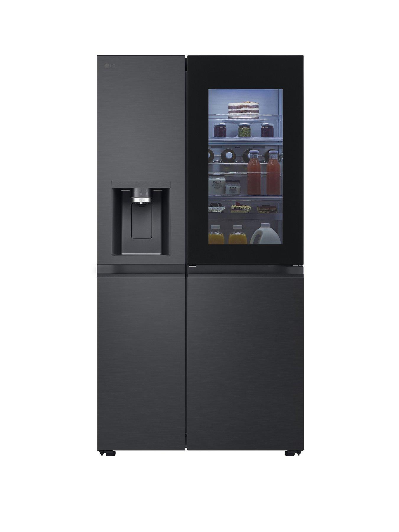 front image of lg-instaview-gsxe91evad-628l-smart-inverter-american-style-fridge-freezer-black-steel