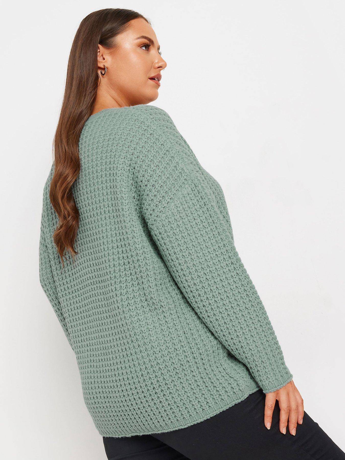 Image 2 of 4 of Yours Curve Waffle Crew Neck Jumper - Blue