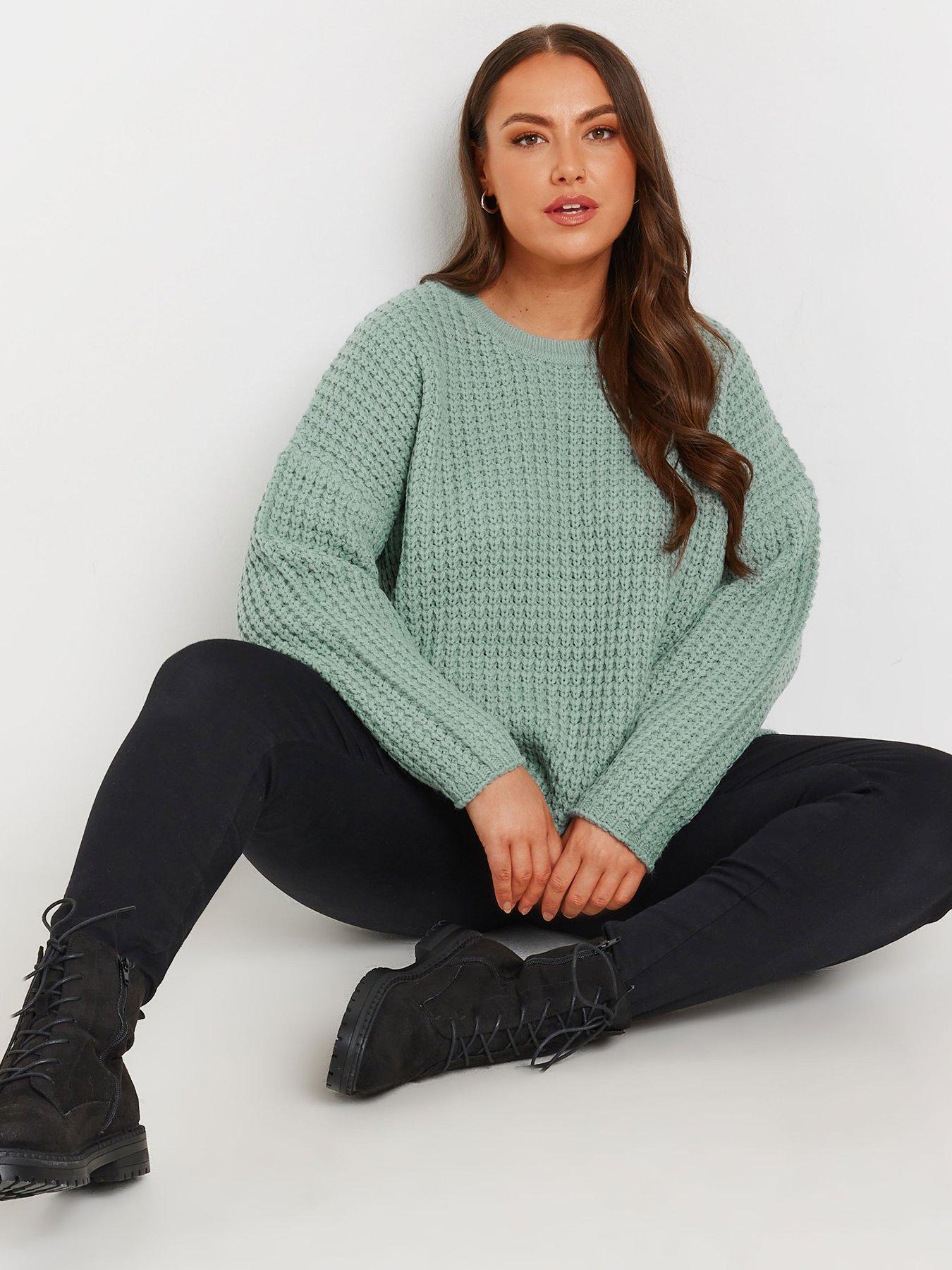 Image 3 of 4 of Yours Curve Waffle Crew Neck Jumper - Blue
