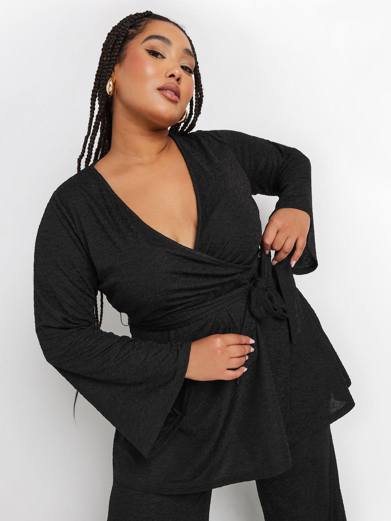  image of yours-curve-wrap-flare-sleeve-top-black