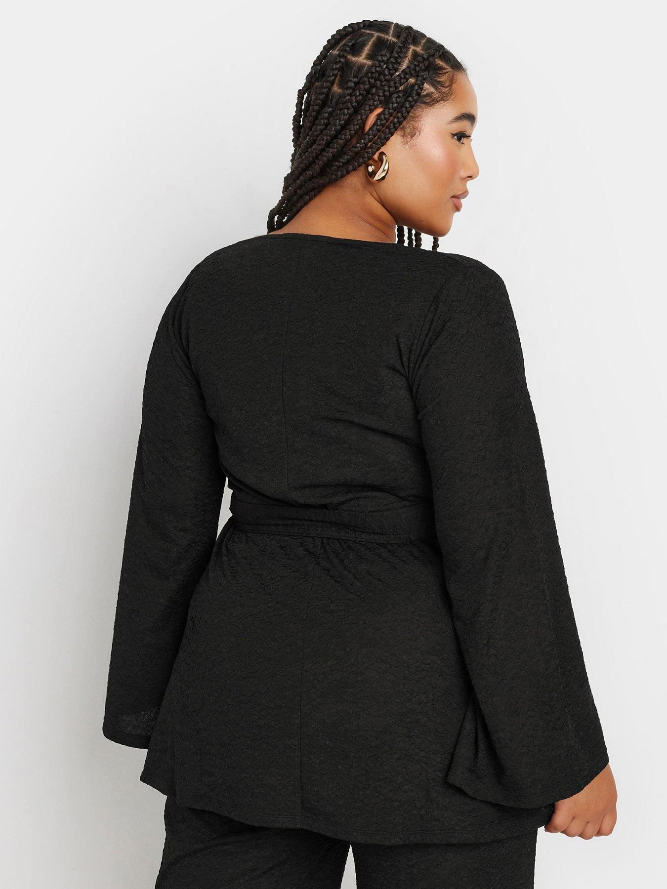  image of yours-curve-wrap-flare-sleeve-top-black