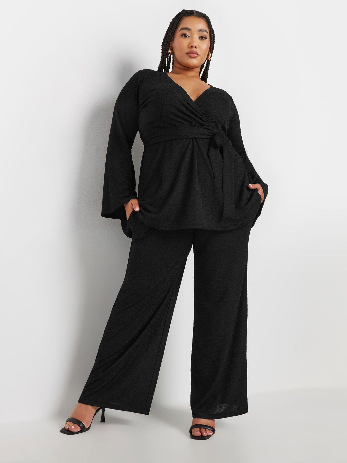  image of yours-curve-wrap-flare-sleeve-top-black