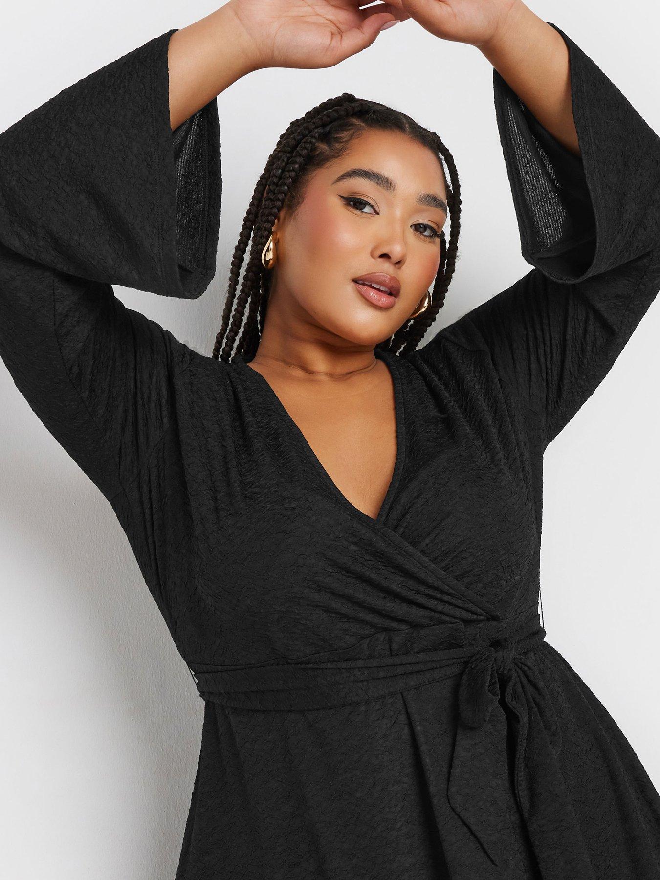  image of yours-curve-wrap-flare-sleeve-top-black