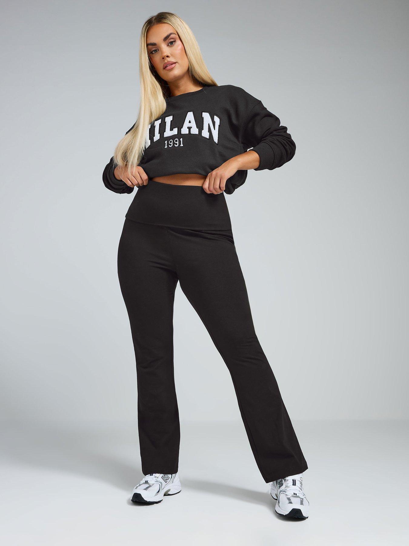 Image 3 of 4 of Yours Curve Fold Over Kick Flare Jeans&nbsp;- Black