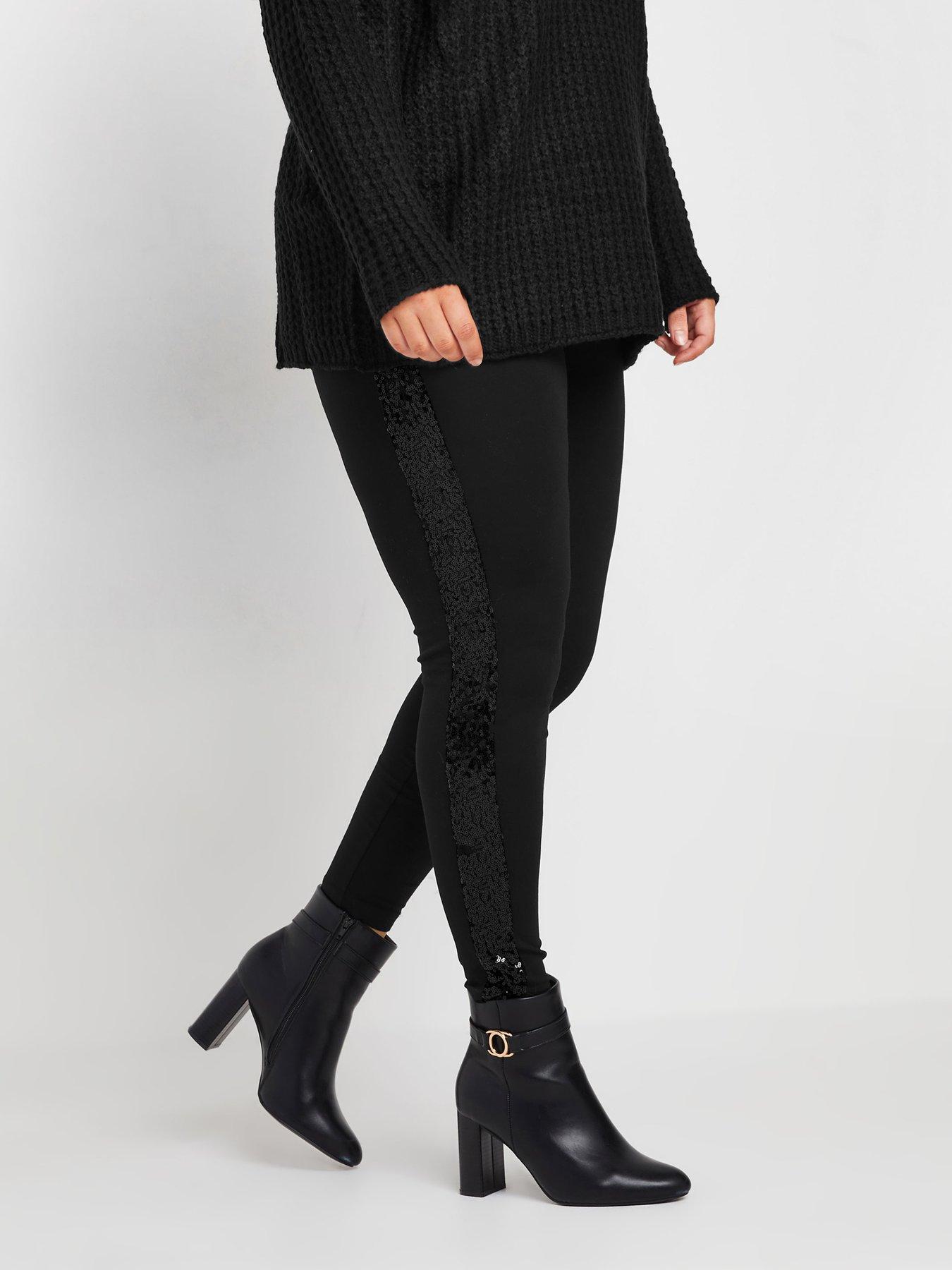 undefined Curve Ponte Sequin Stripe Leggings - Black