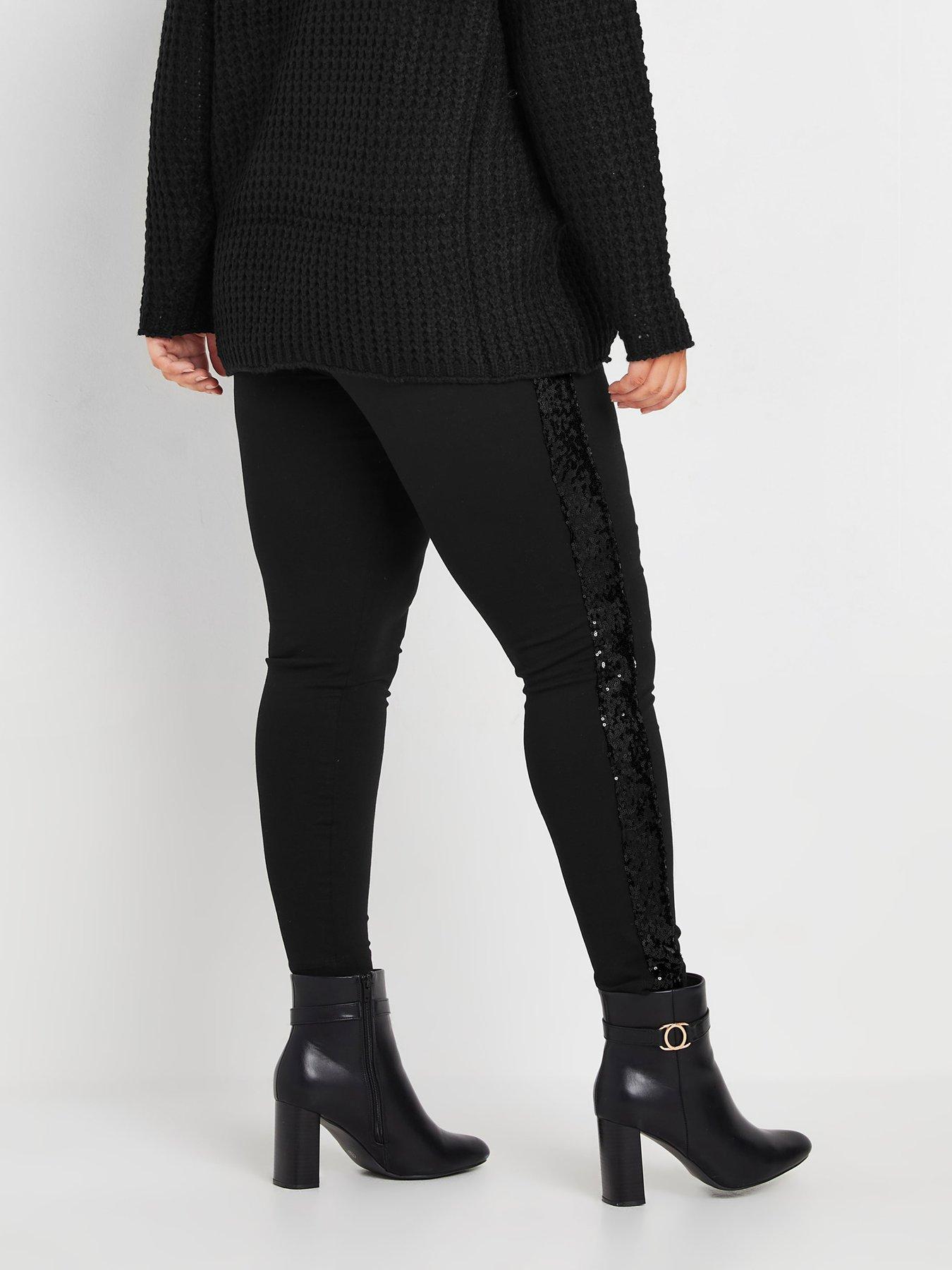 Image 2 of 4 of Yours Curve Ponte Sequin Stripe Leggings - Black