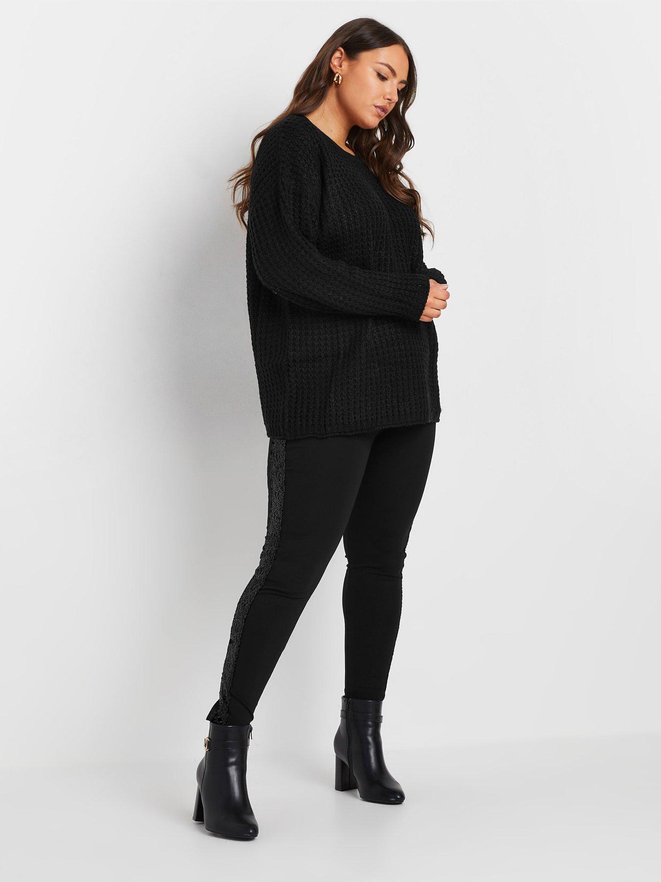 Image 3 of 4 of Yours Curve Ponte Sequin Stripe Leggings - Black