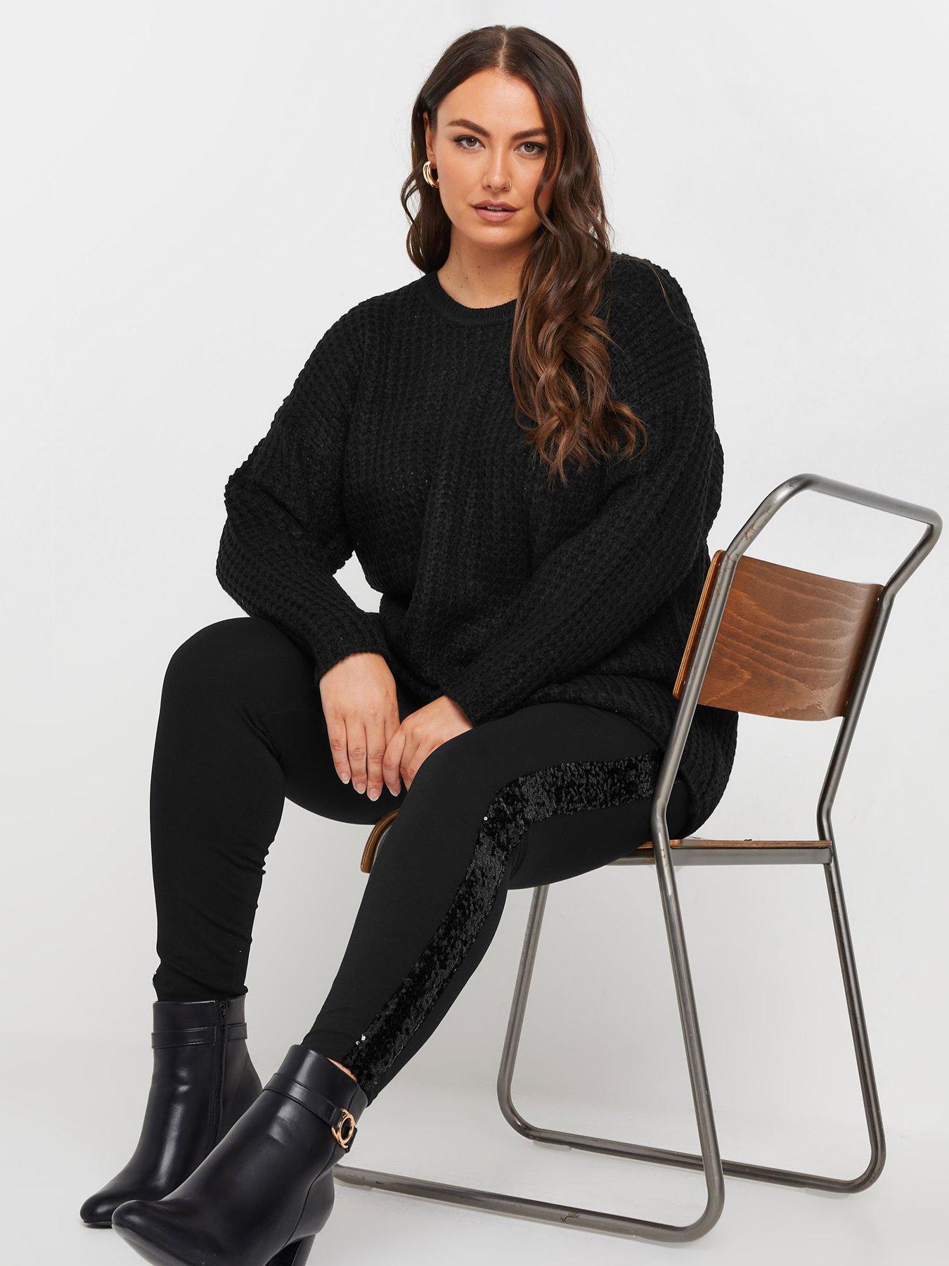 Image 4 of 4 of Yours Curve Ponte Sequin Stripe Leggings - Black