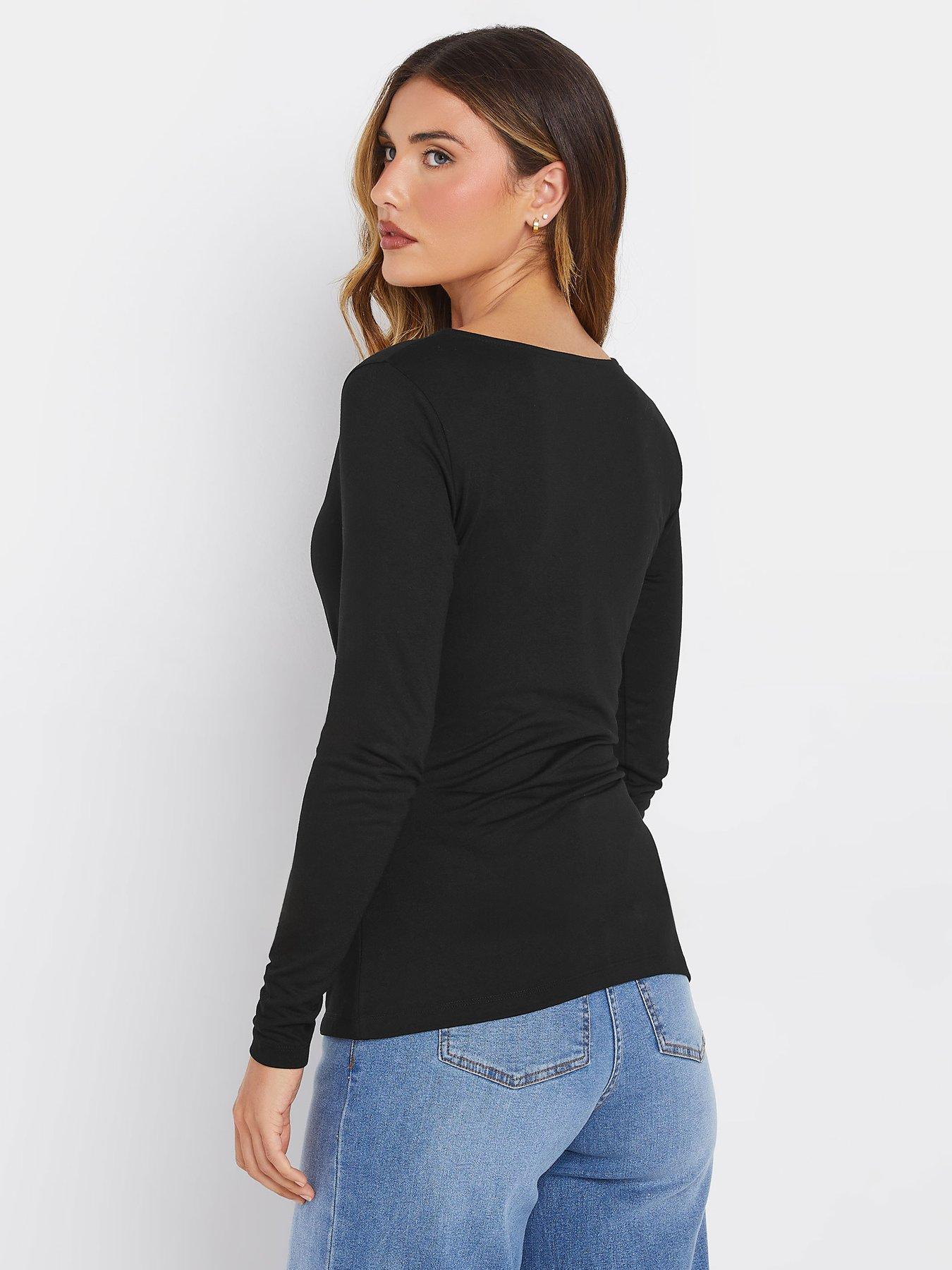  image of long-tall-sally-sleeve-wrap-top-black