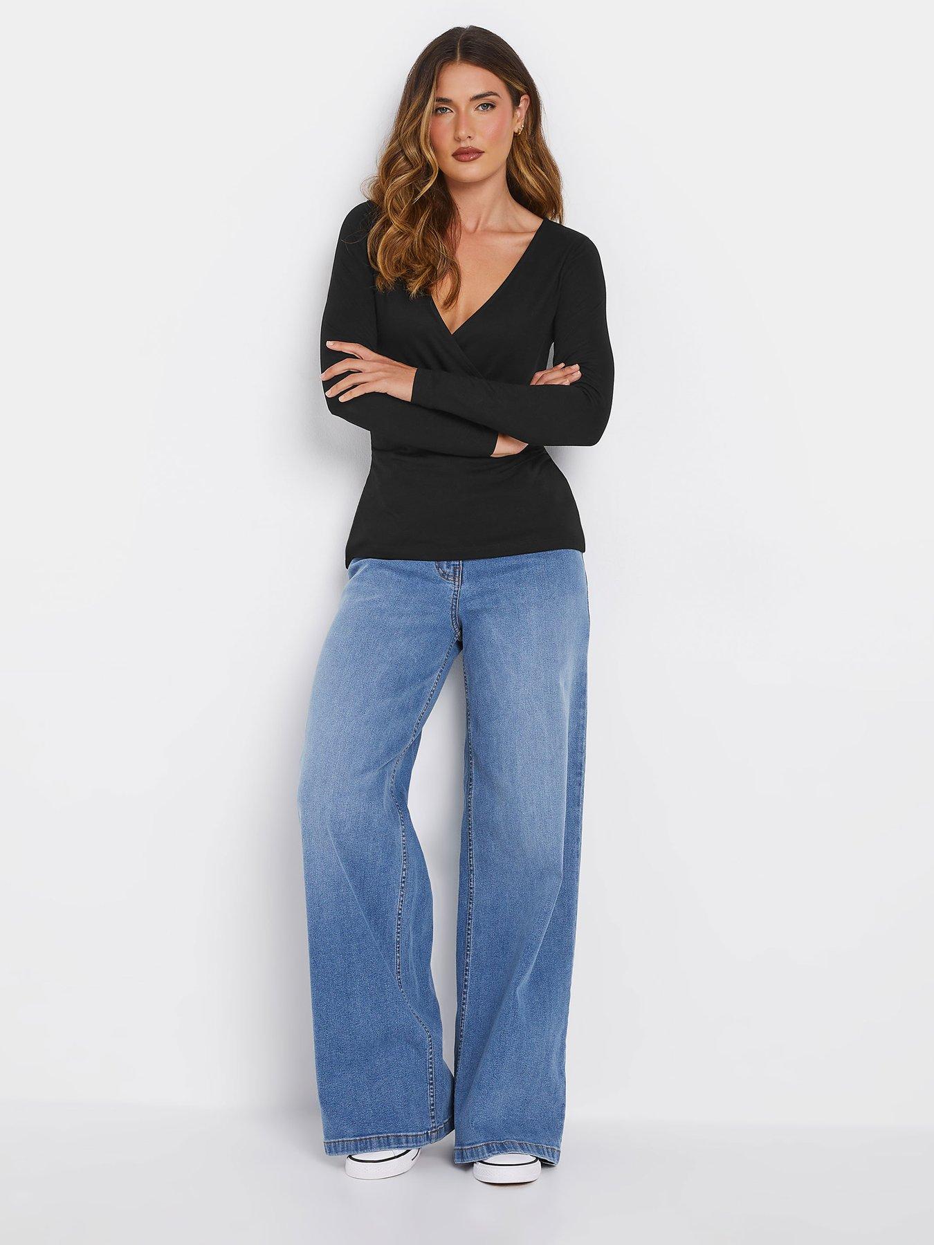  image of long-tall-sally-sleeve-wrap-top-black