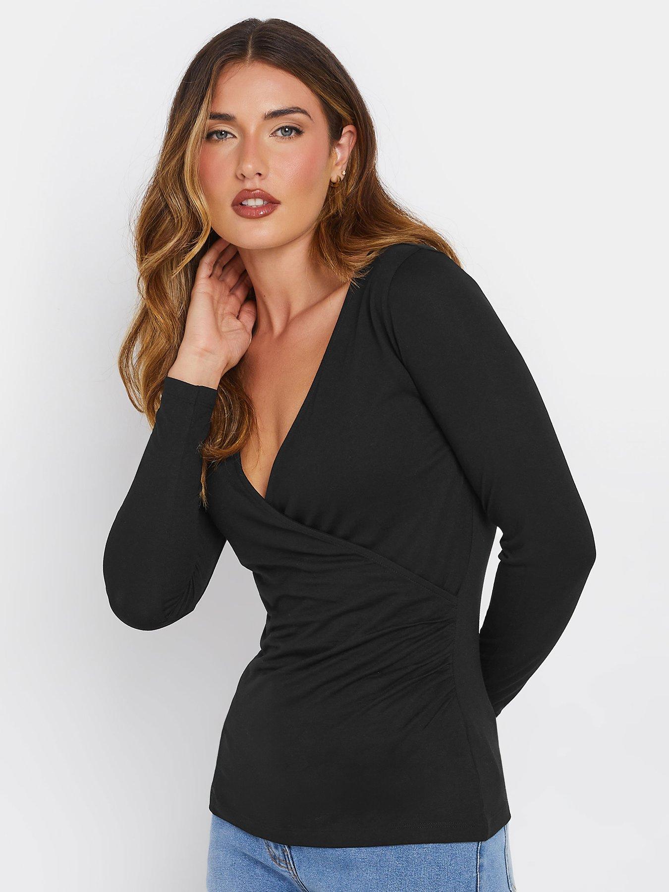  image of long-tall-sally-sleeve-wrap-top-black