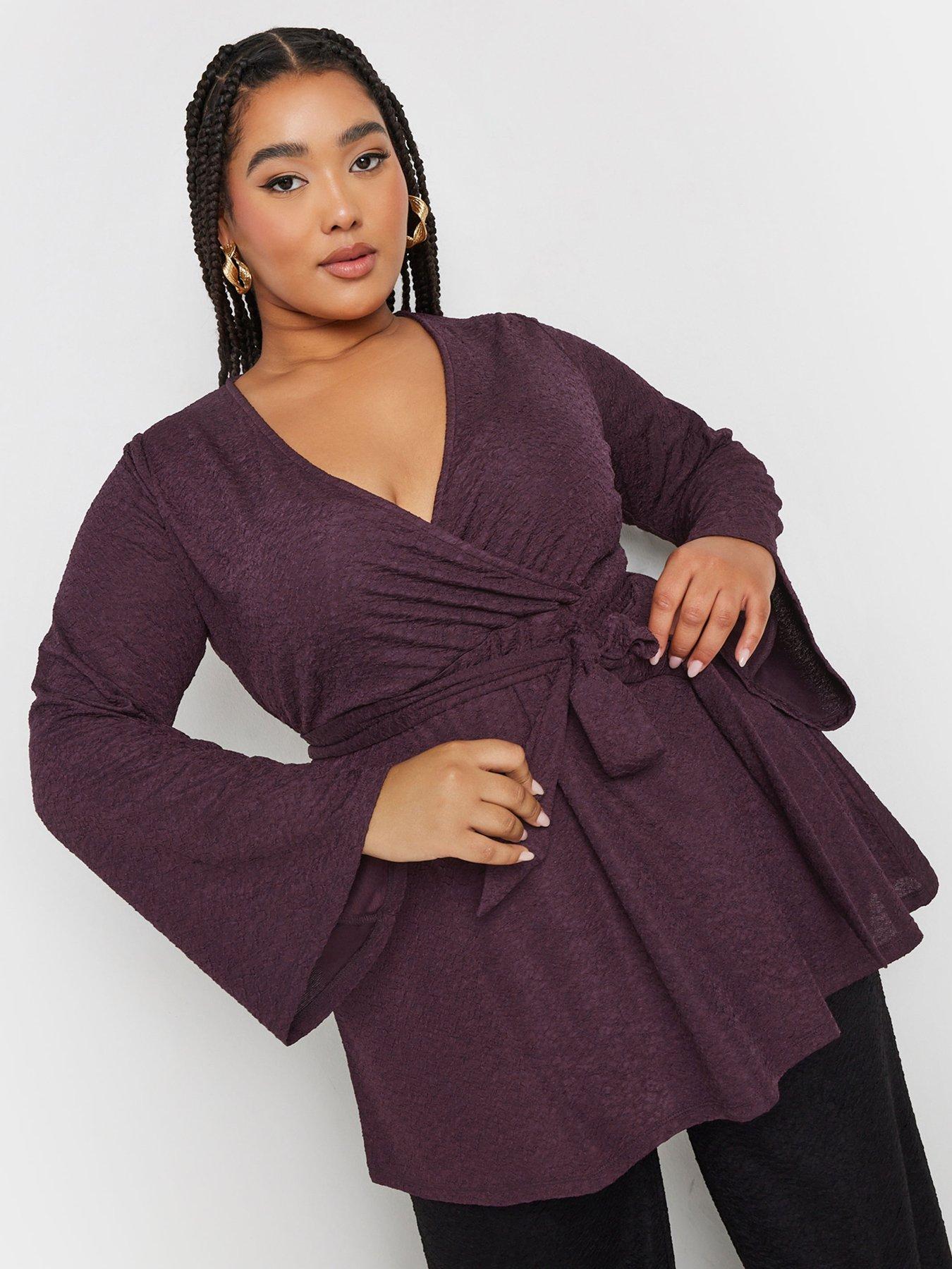  image of yours-curve-wrap-flare-sleeve-top-purple