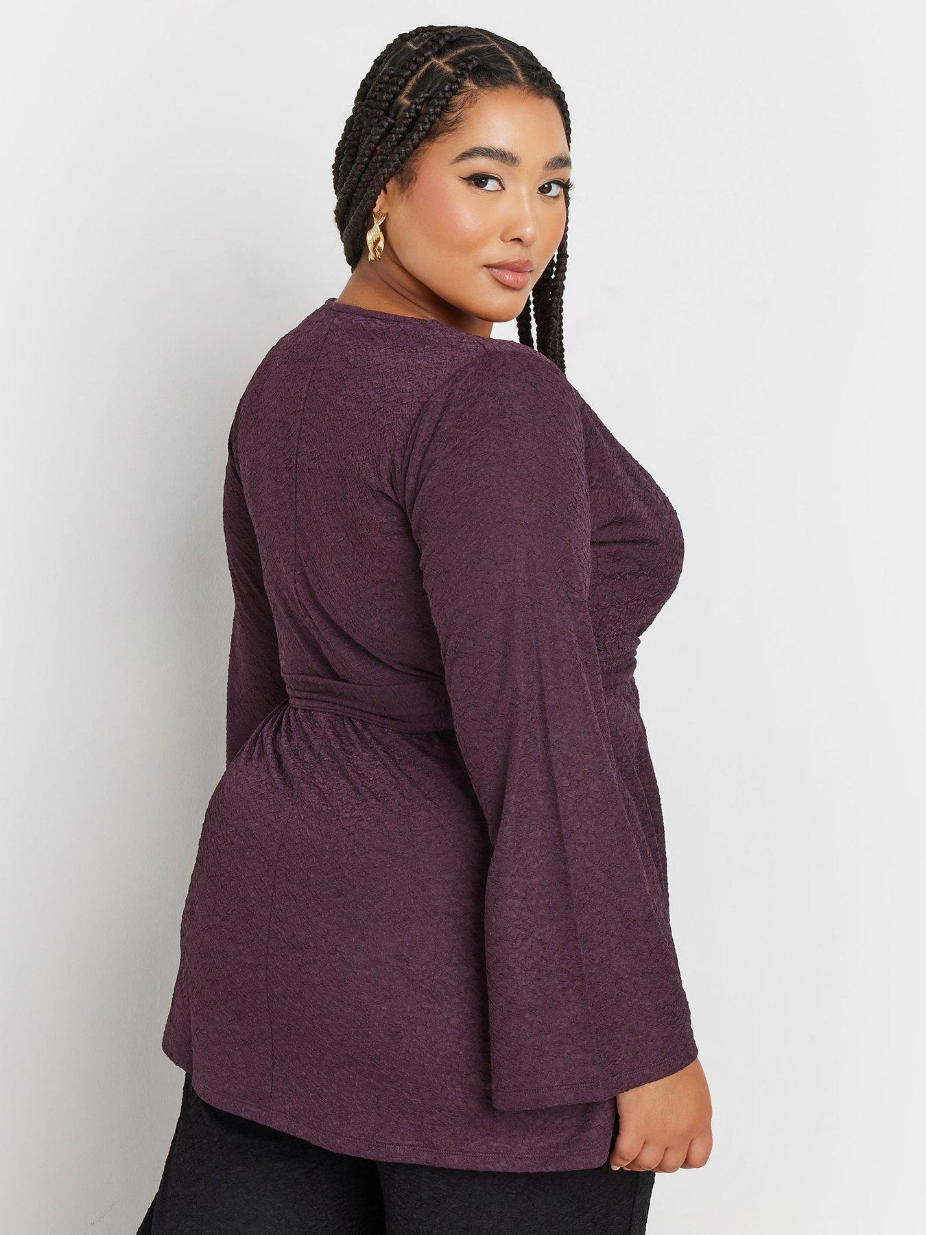  image of yours-curve-wrap-flare-sleeve-top-purple