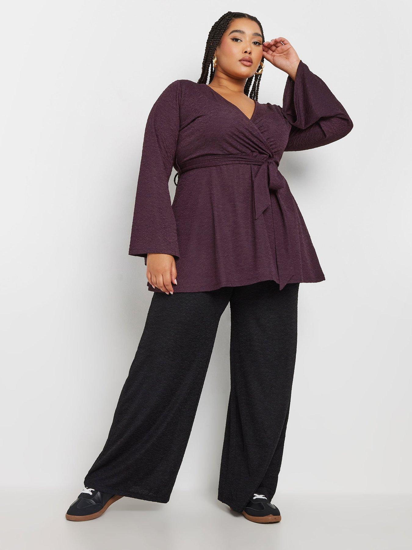  image of yours-curve-wrap-flare-sleeve-top-purple