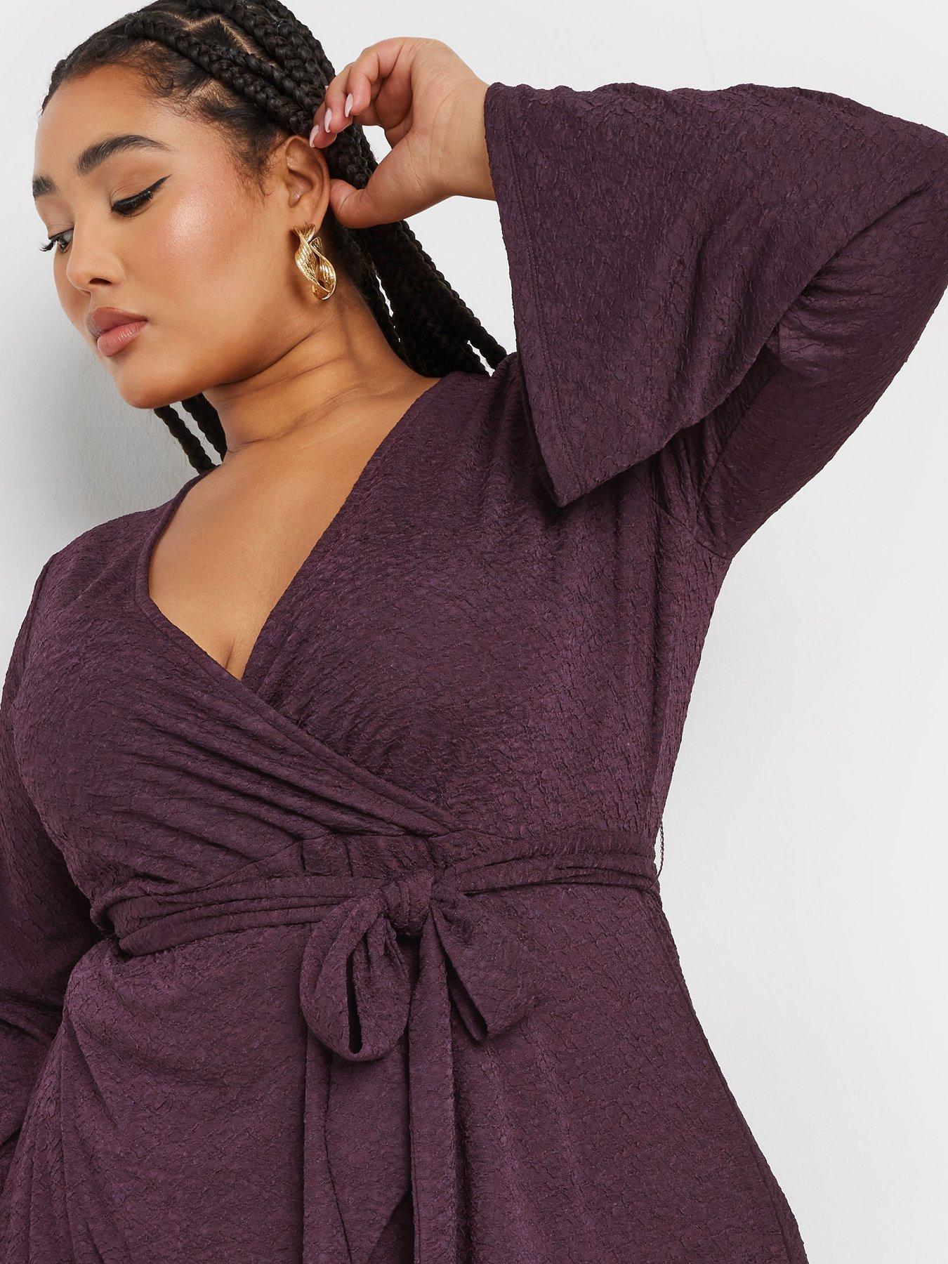  image of yours-curve-wrap-flare-sleeve-top-purple