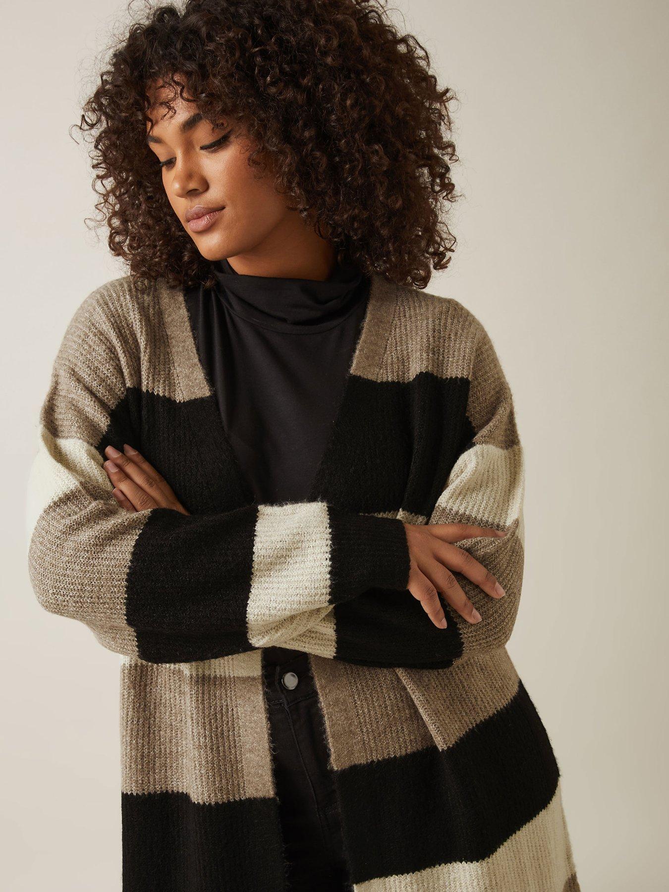  image of evans-colourblock-cardigan-natural