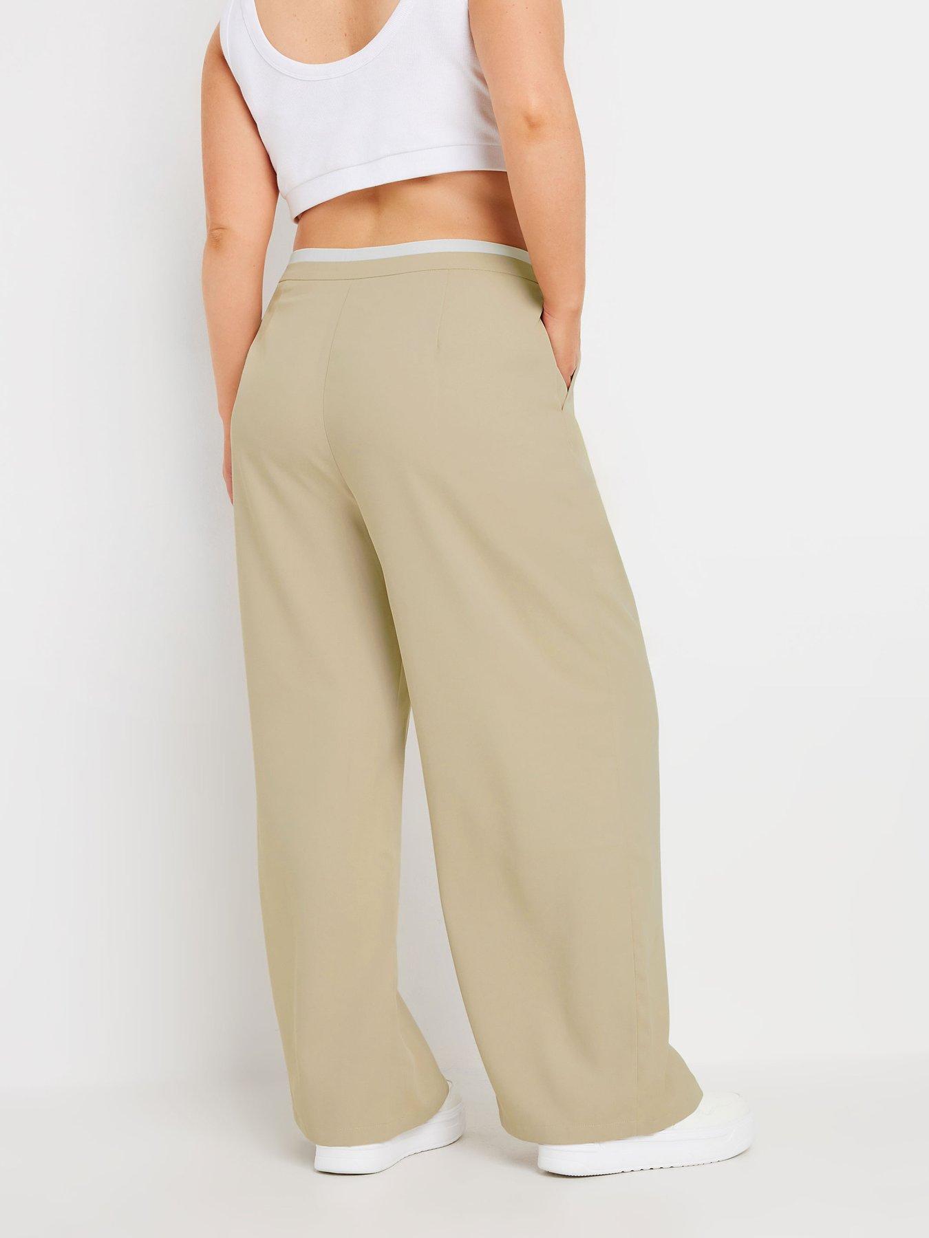 Image 2 of 4 of Yours Curve Drawstring Contrast Waist Wide Leg Trousers - Natural