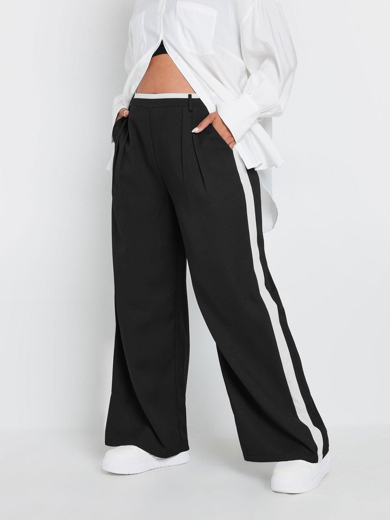 undefined Curve Side Stripe Wide Leg Trousers - Black