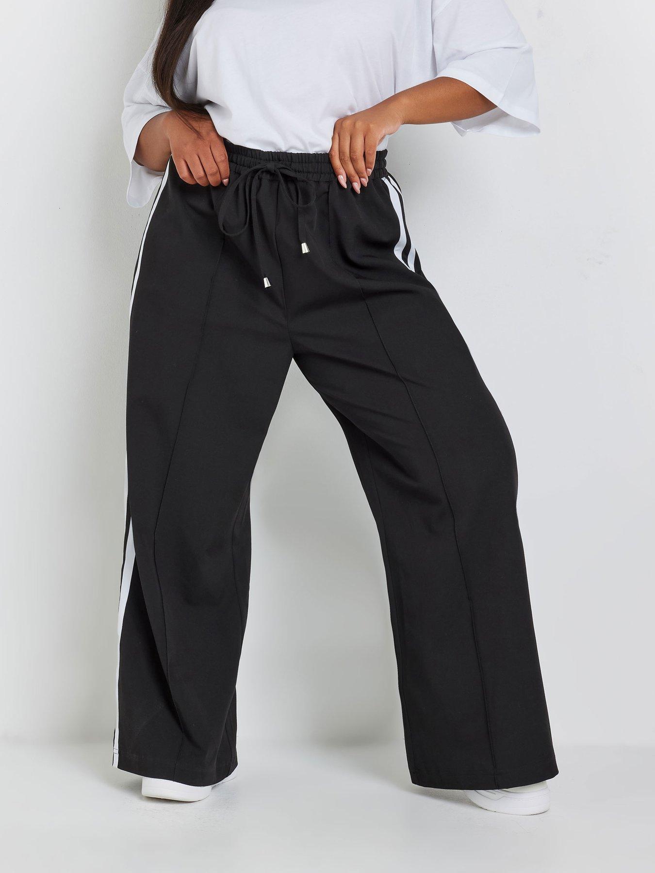 undefined Curve Double Side Stripe Wide Leg Trousers - Black