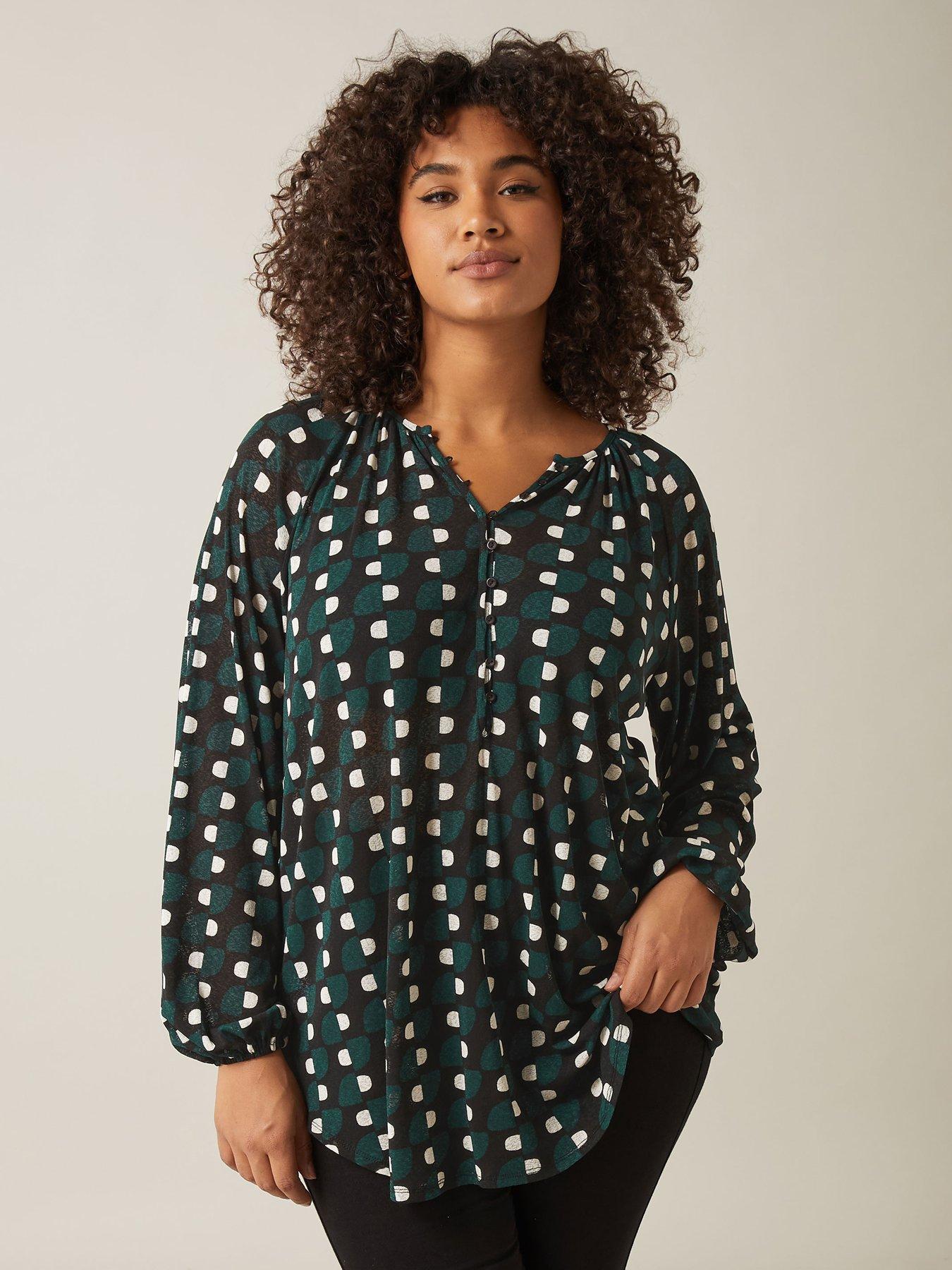 Image 1 of 4 of Evans Printed Gypsy Blouse - Green