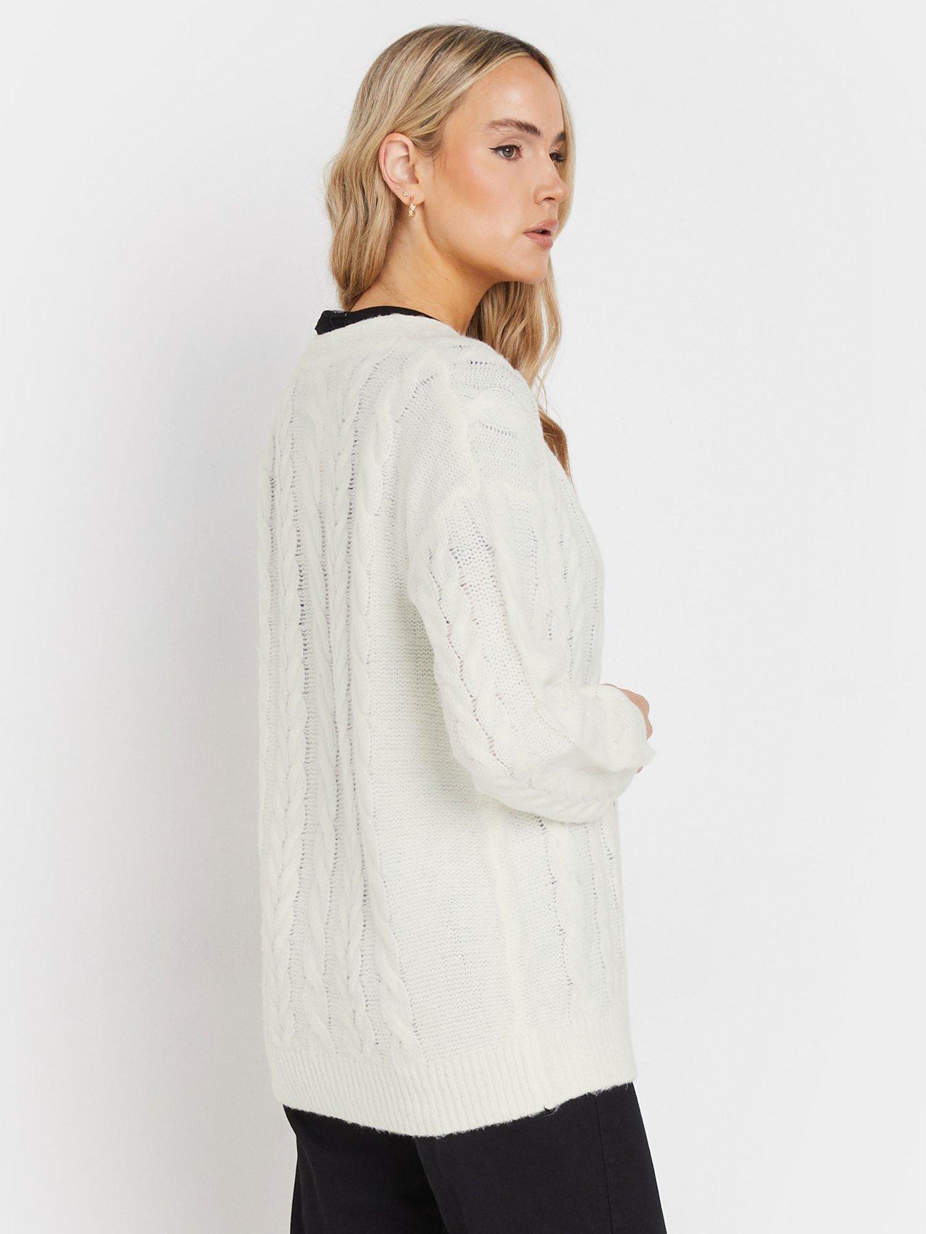  image of long-tall-sally-tall-v-neck-cable-knit-cardigan-ivory