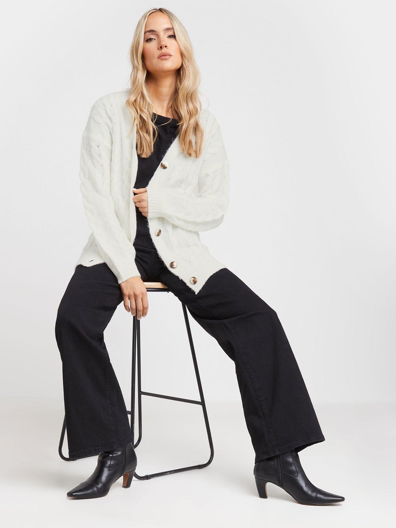  image of long-tall-sally-tall-v-neck-cable-knit-cardigan-ivory
