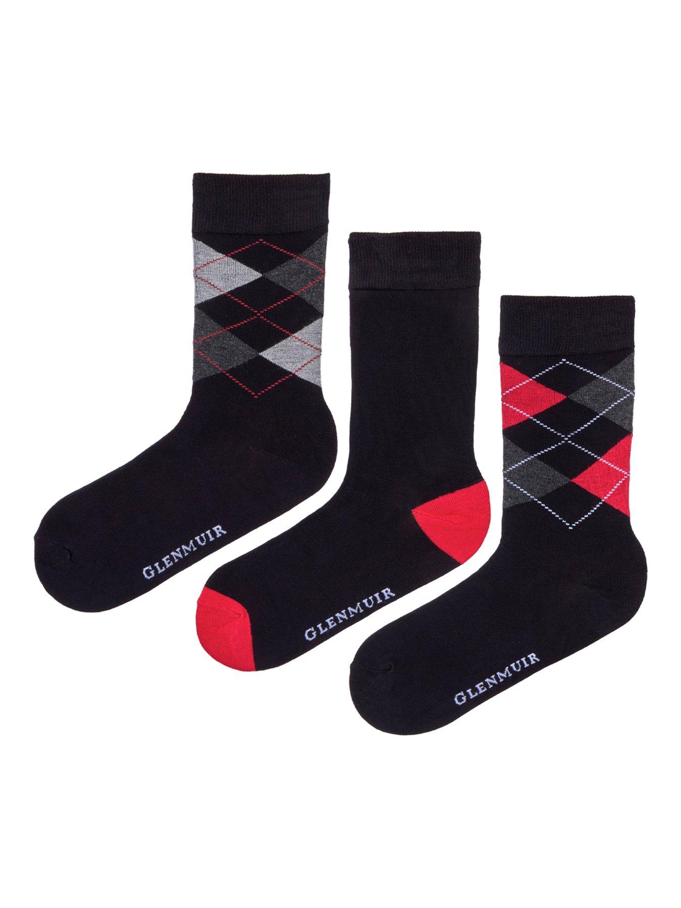 Image 2 of 3 of Glenmuir Glen Muir 3Pk Classic Argyle Crew Socks - Black