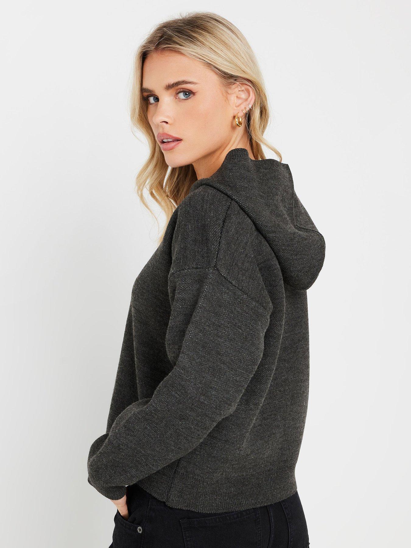  image of pixiegirl-petite-knitted-hoodie-grey
