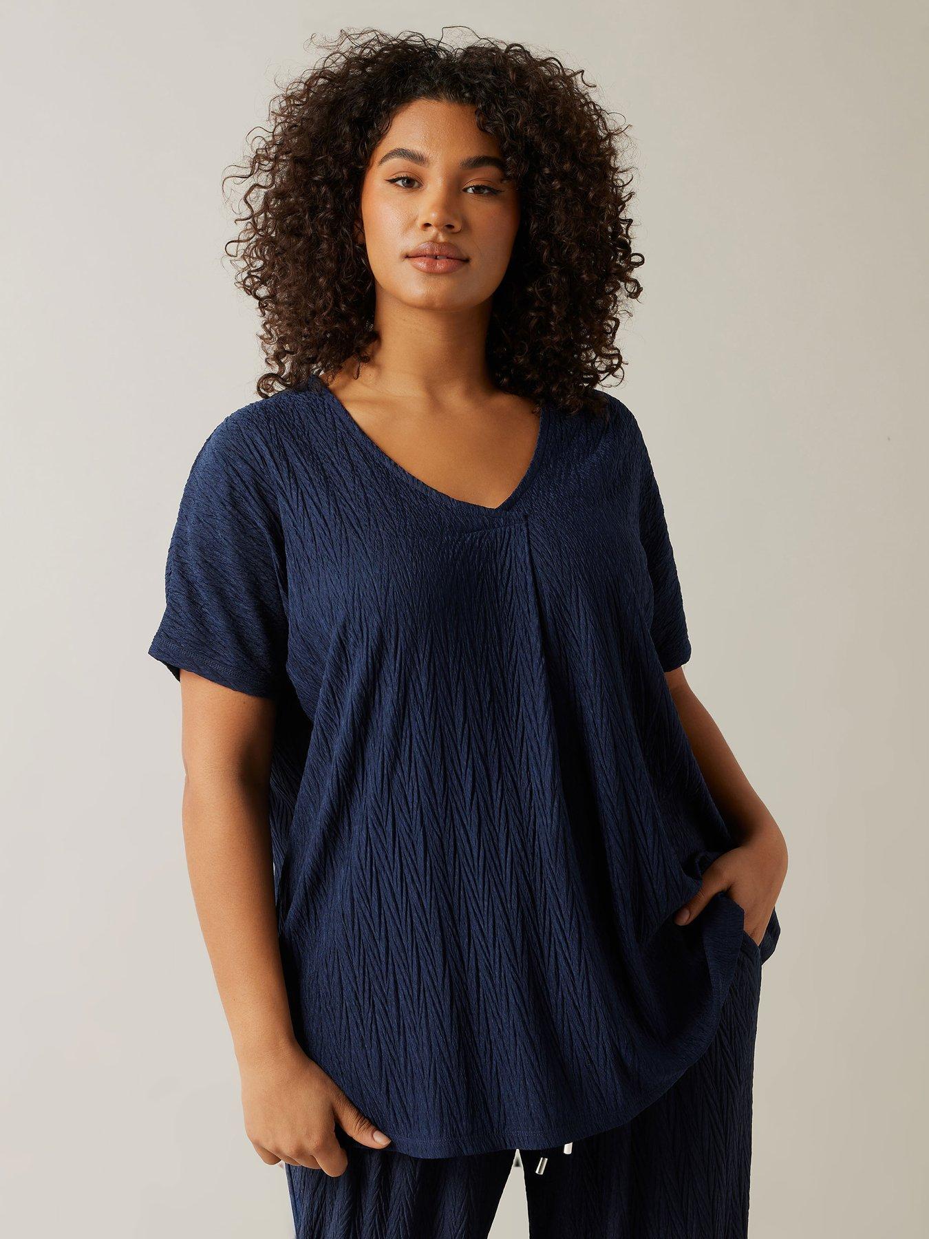 undefined Plisse Short Sleeve Top - Blue