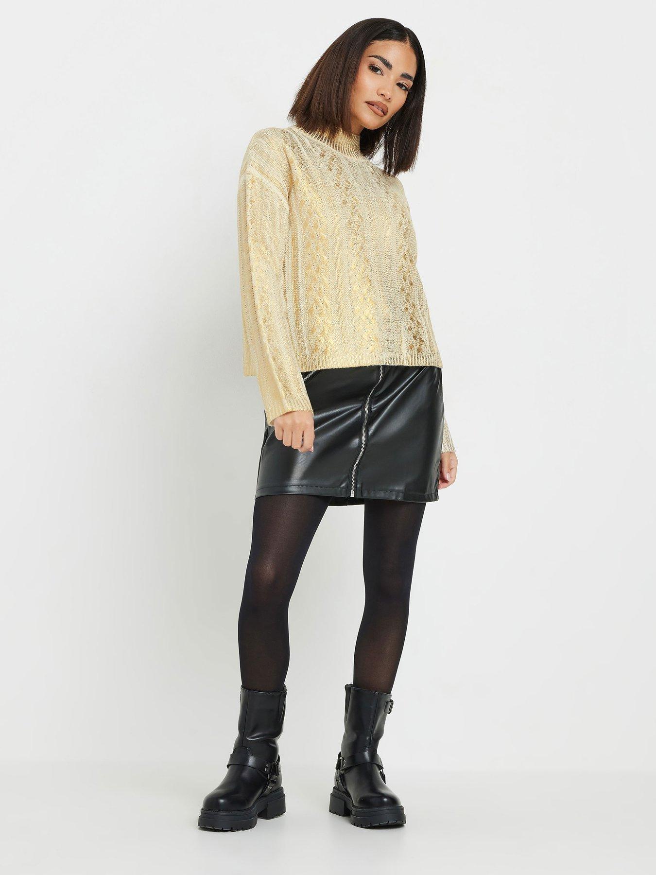  image of pixiegirl-petite-metallic-cable-knit-jumper-gold