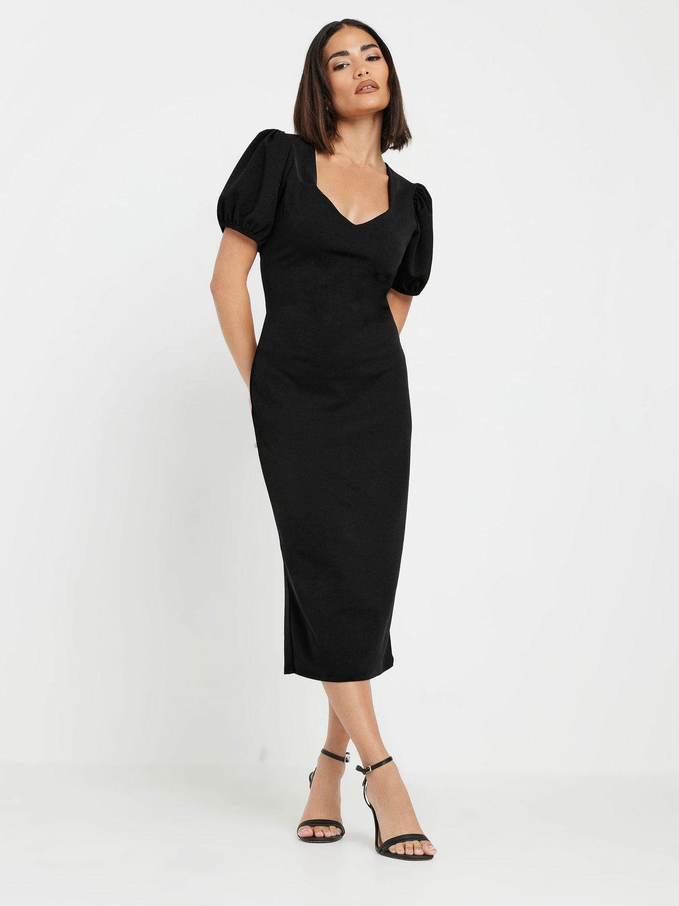 undefined Petite Puff Sleeve Midi Dress - Black