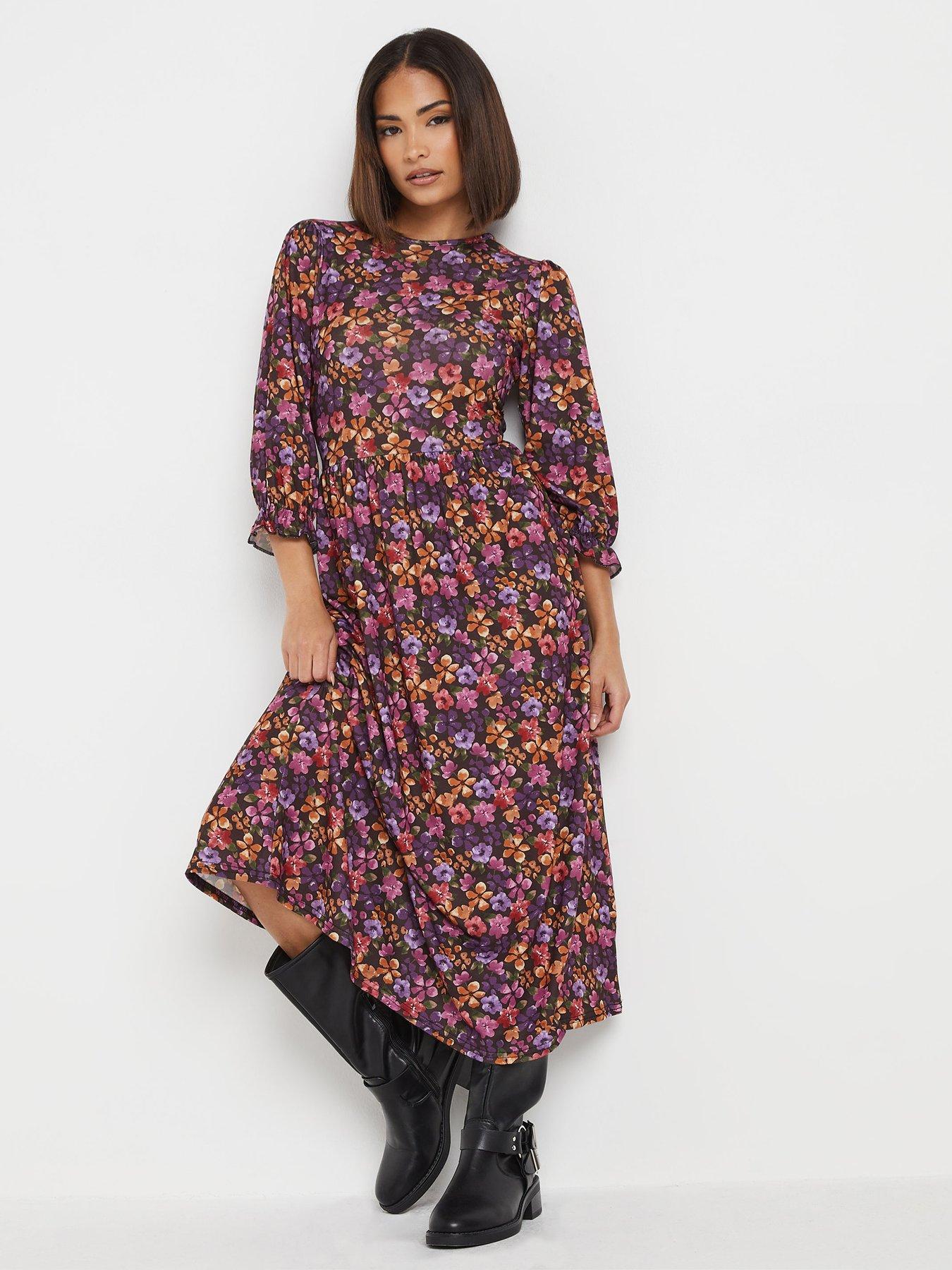 undefined Petite Floral Long Sleeve Midi Dress