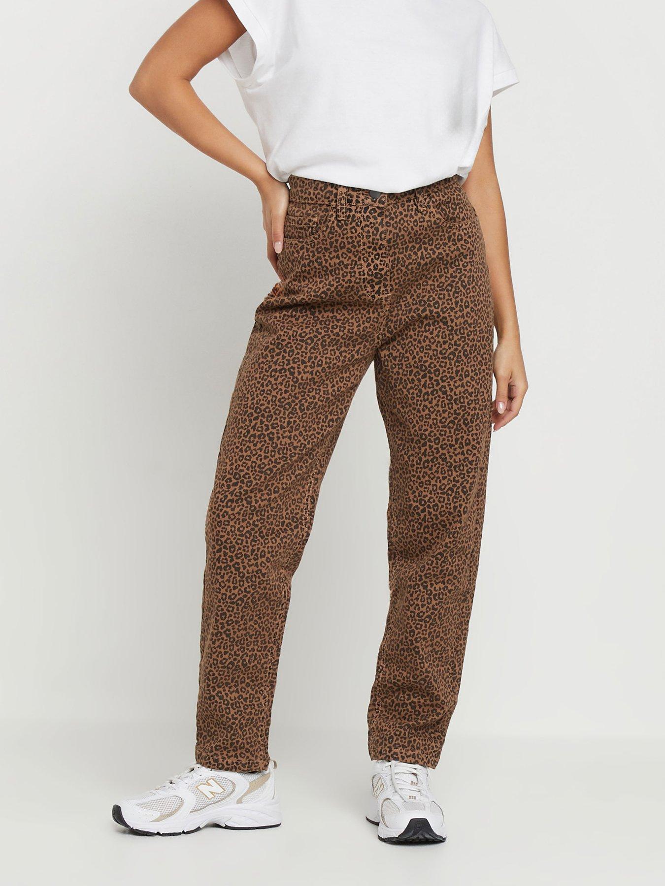 undefined Petite Animal Print Mom Jean - Brown