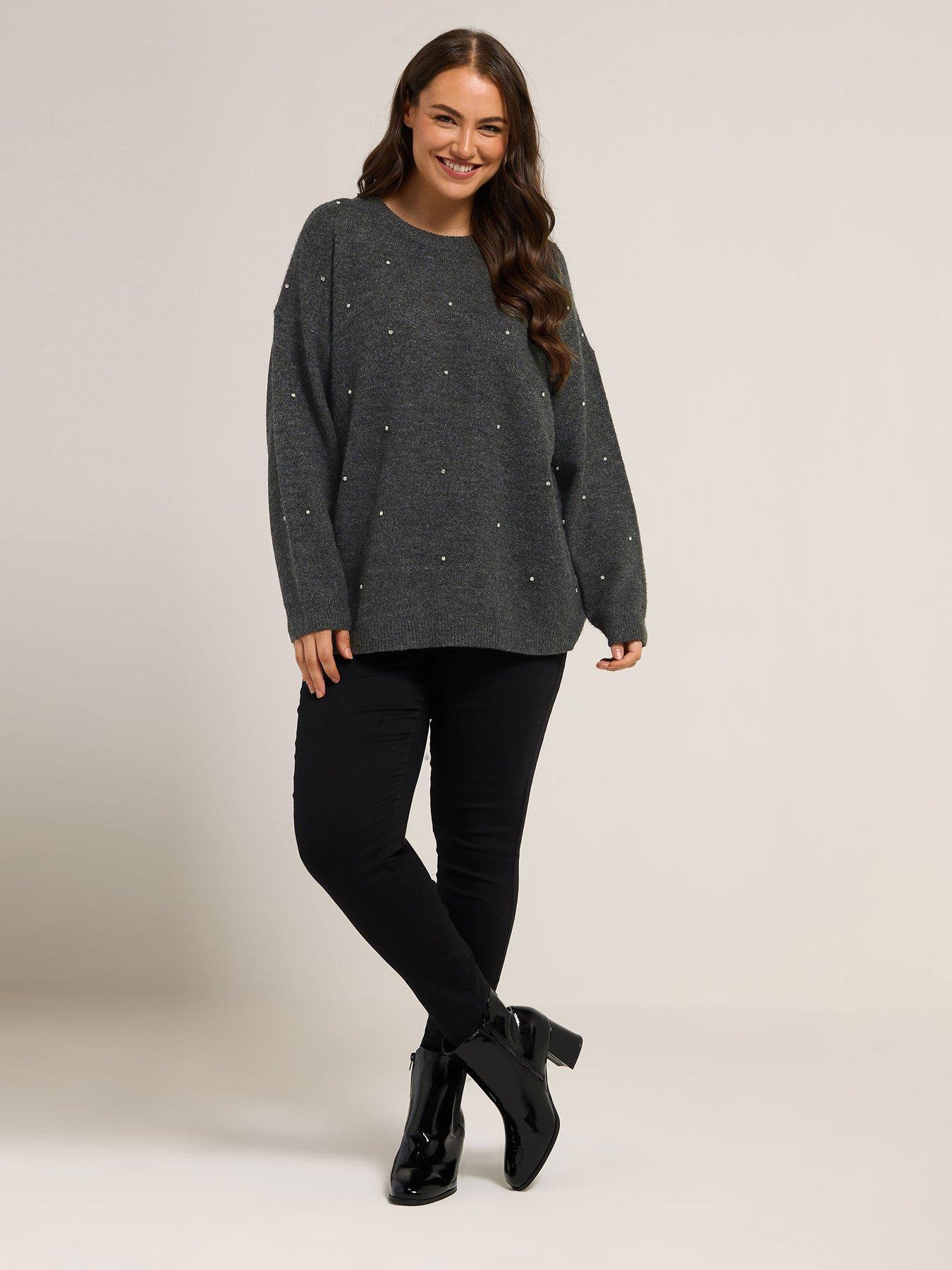 Image 3 of 4 of Yours Curve Embellished Front Jumper - Grey