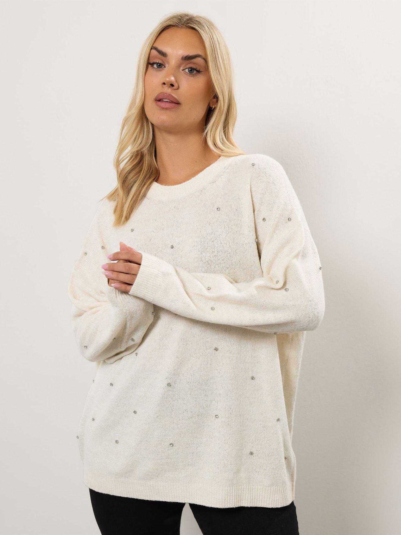  image of yours-curve-embellished-front-jumper-ivory-white