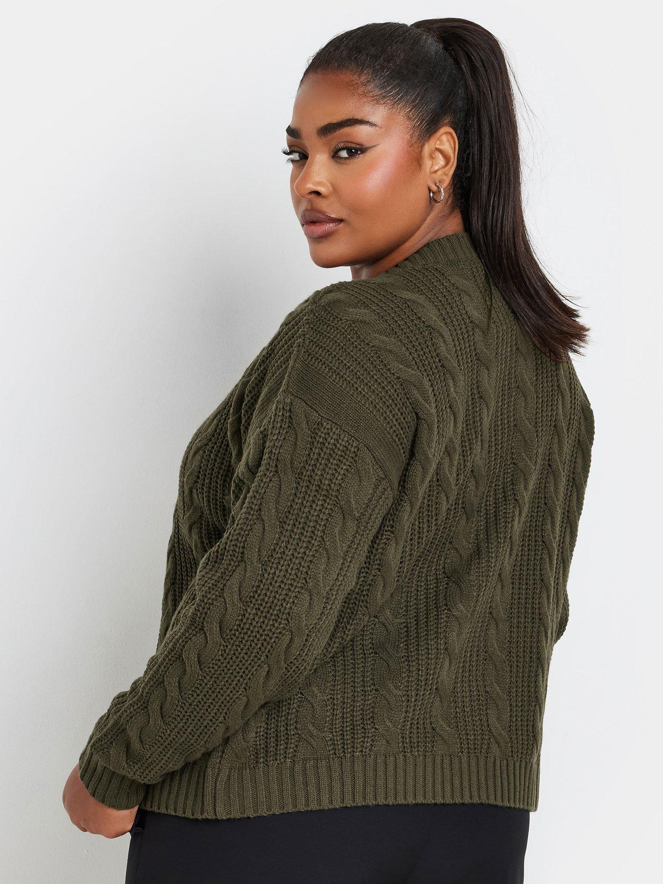  image of yours-curve-cropped-cable-knit-cardigan-green