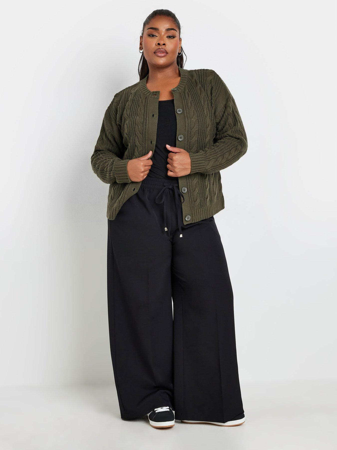  image of yours-curve-cropped-cable-knit-cardigan-green