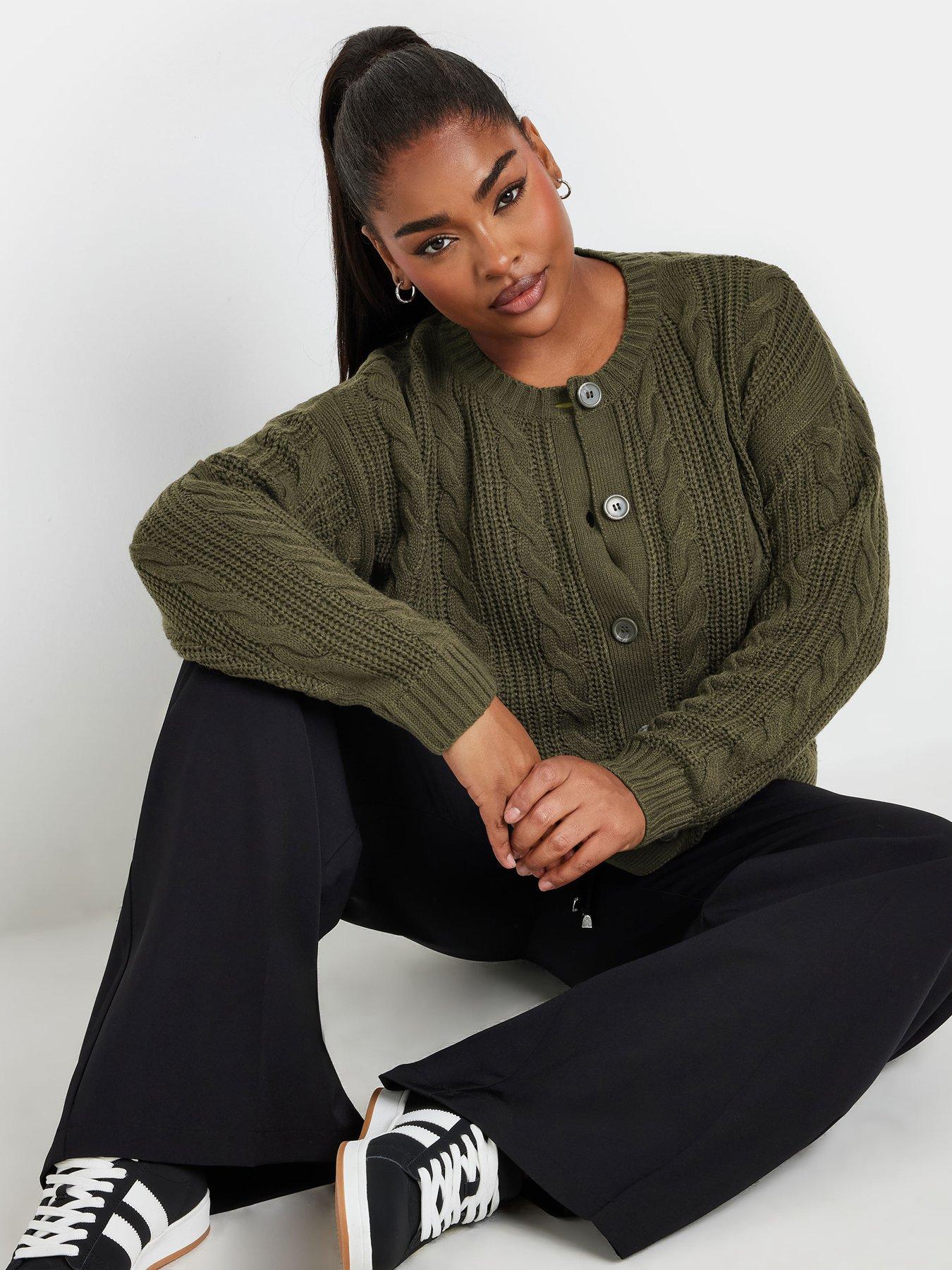  image of yours-curve-cropped-cable-knit-cardigan-green