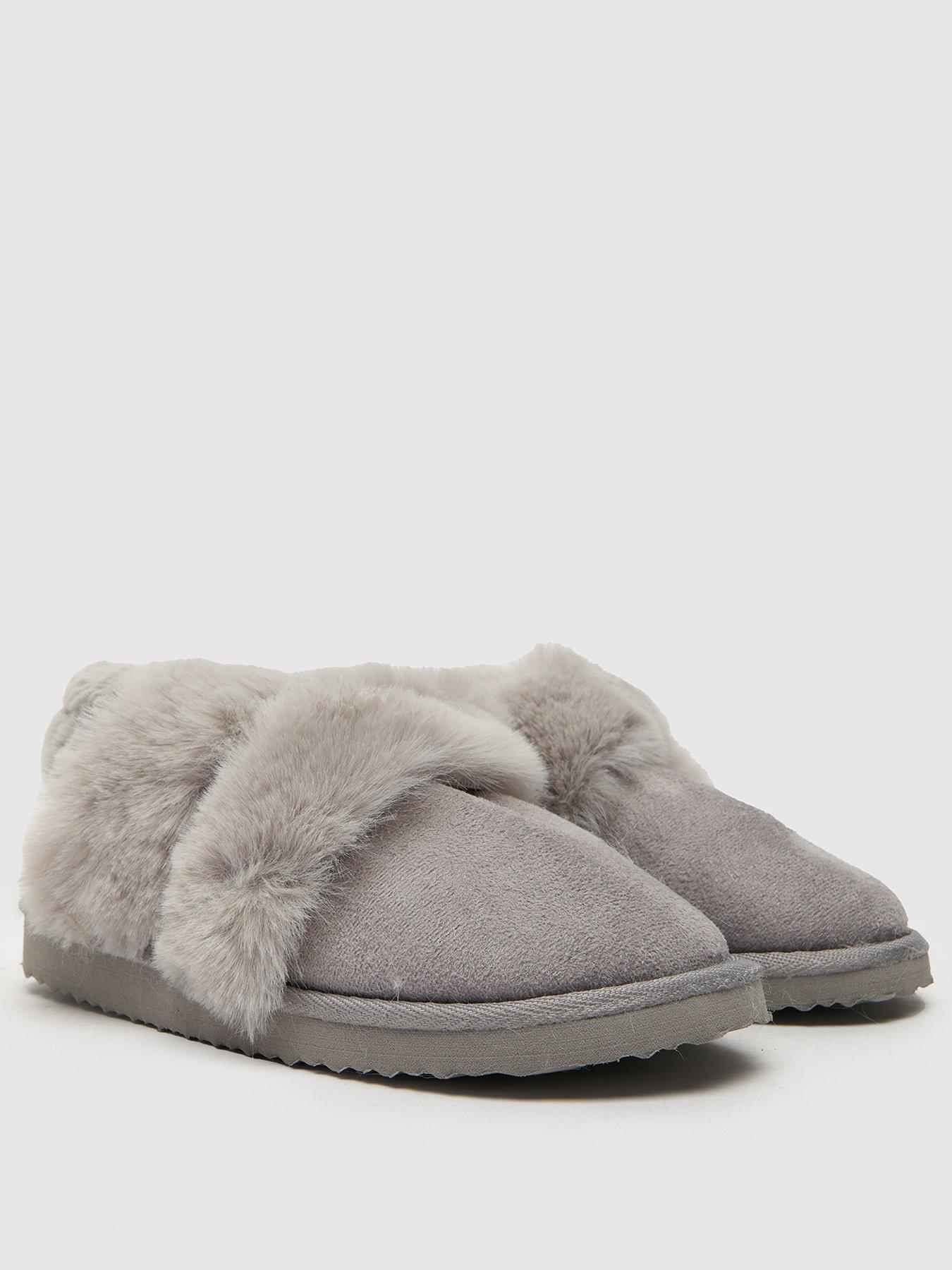  image of schuh-harper-faux-fur-mule-slippers-grey