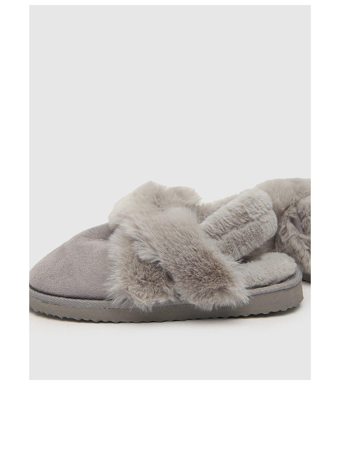  image of schuh-harper-faux-fur-mule-slippers-grey