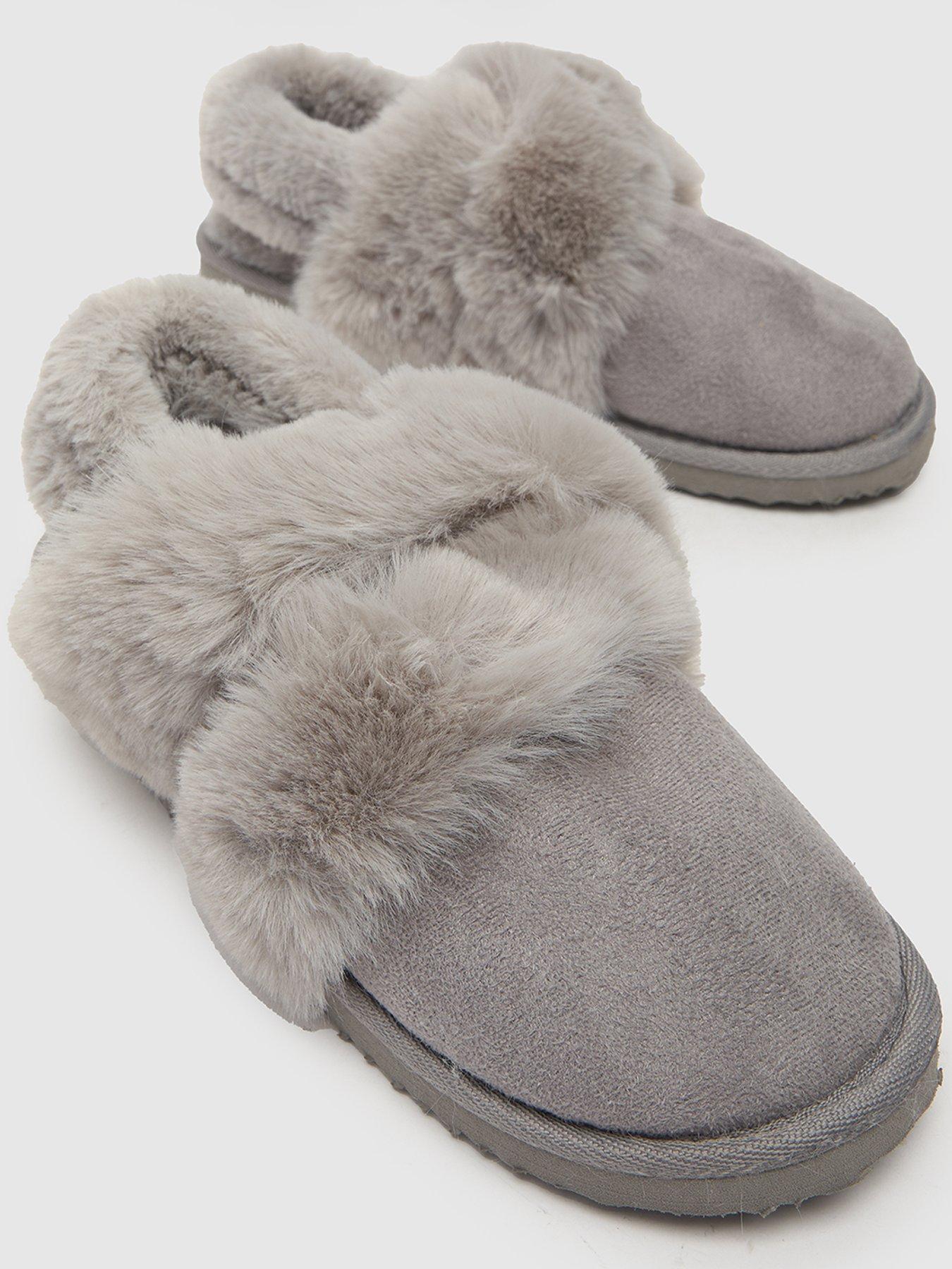  image of schuh-harper-faux-fur-mule-slippers-grey