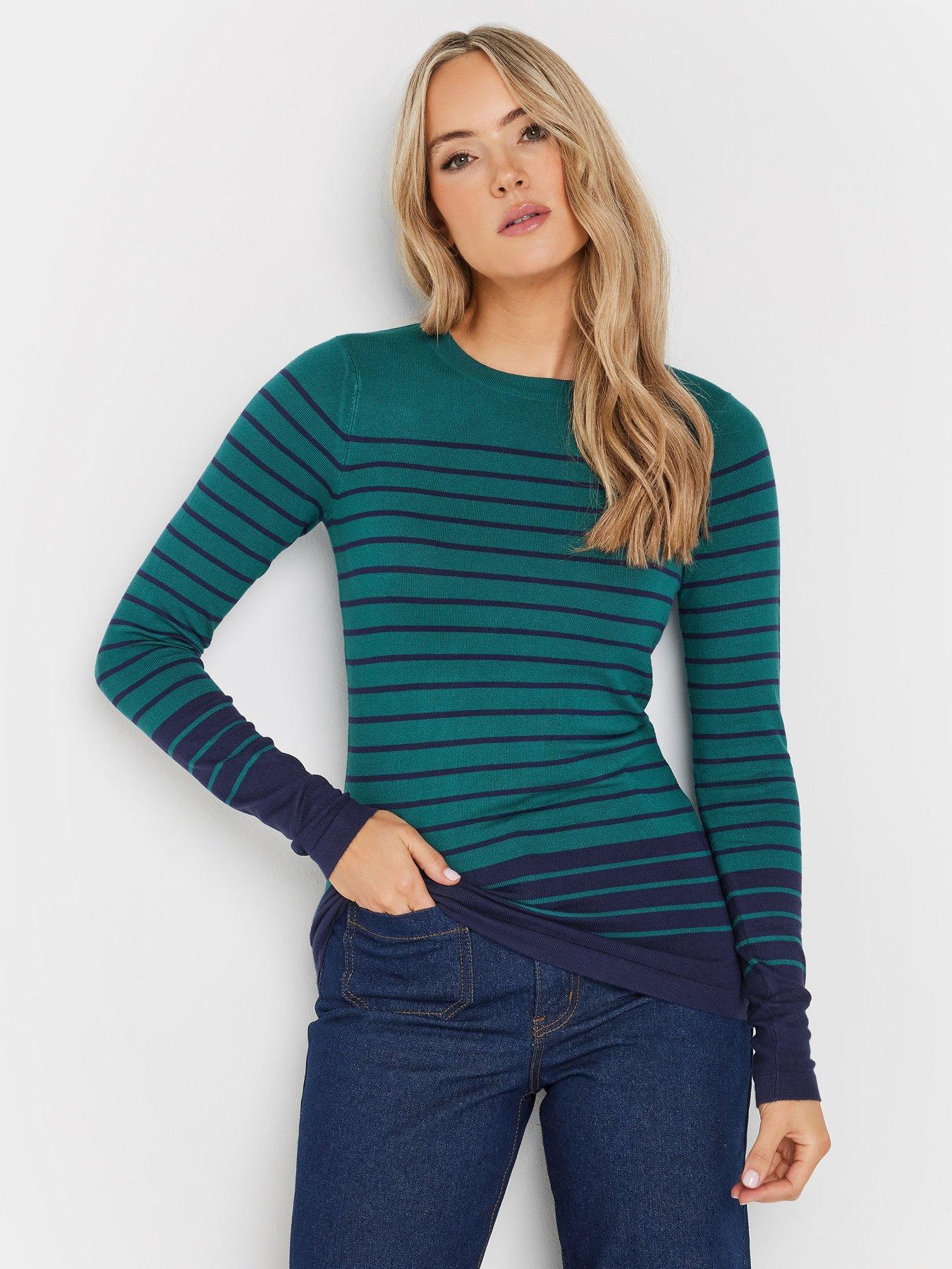 Long Tall Sally Stripe Fine Gauge Jumper - Green | Littlewoods