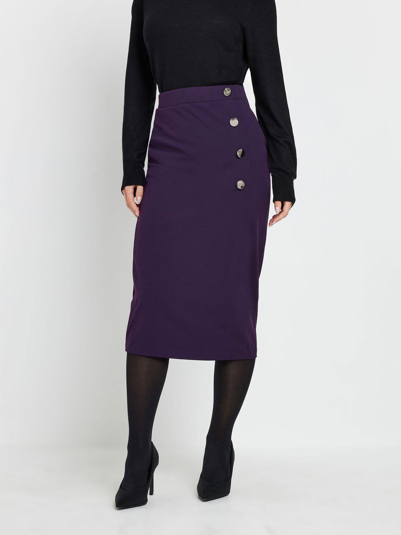 undefined Petite Button Midi Skirt - Purple