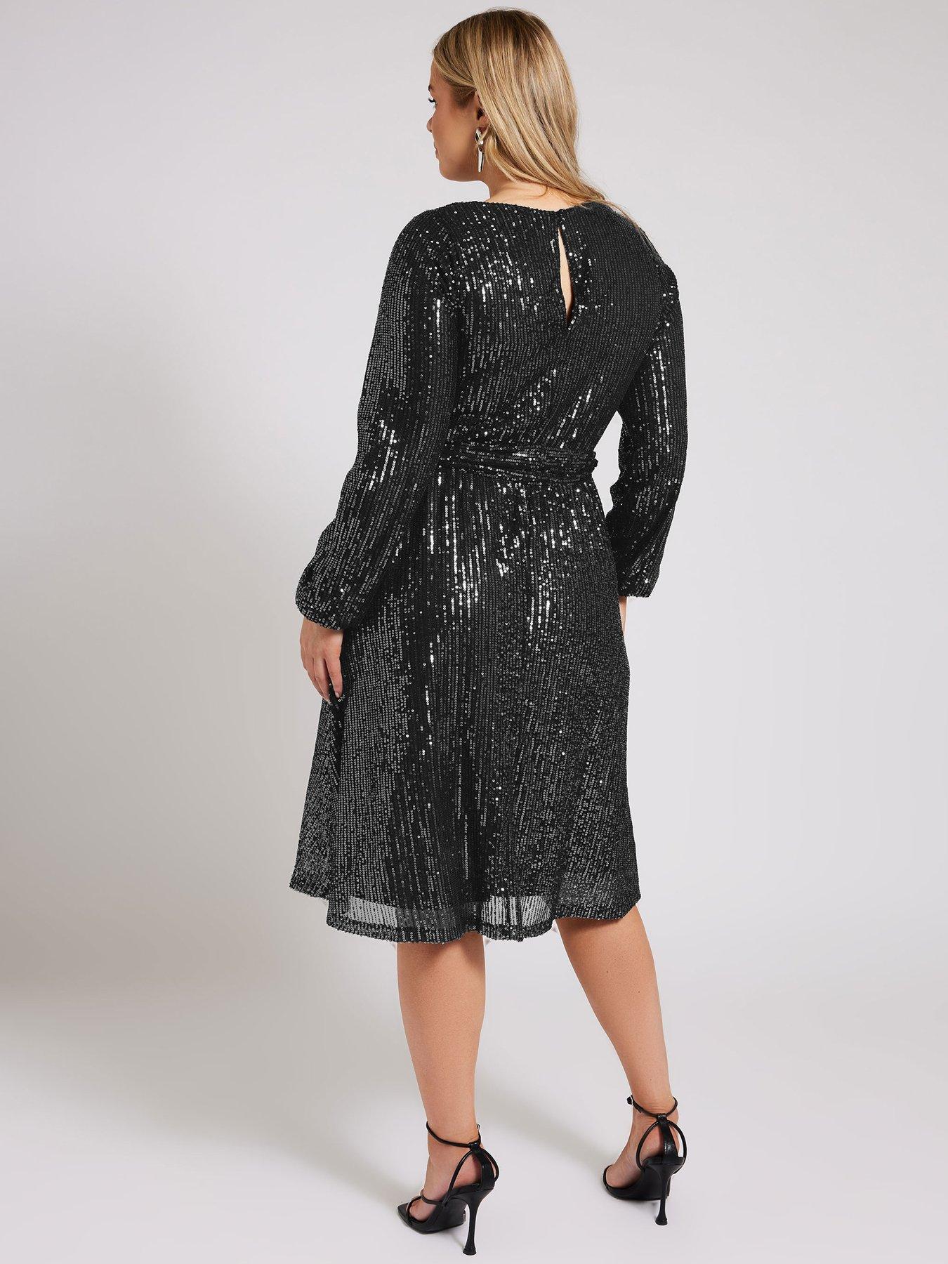  image of yours-curve-long-sleeve-sequin-skater-dress-silver
