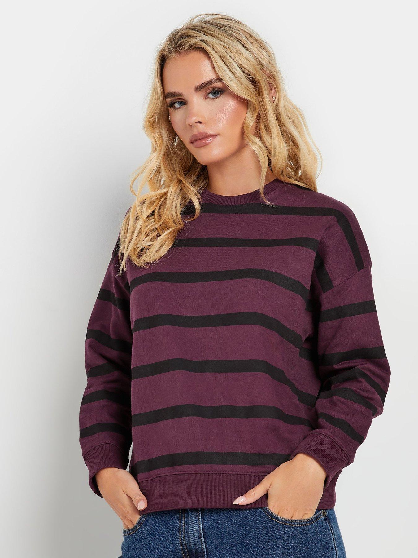  image of pixiegirl-petite-stripe-crew-neck-sweatshirt-purple